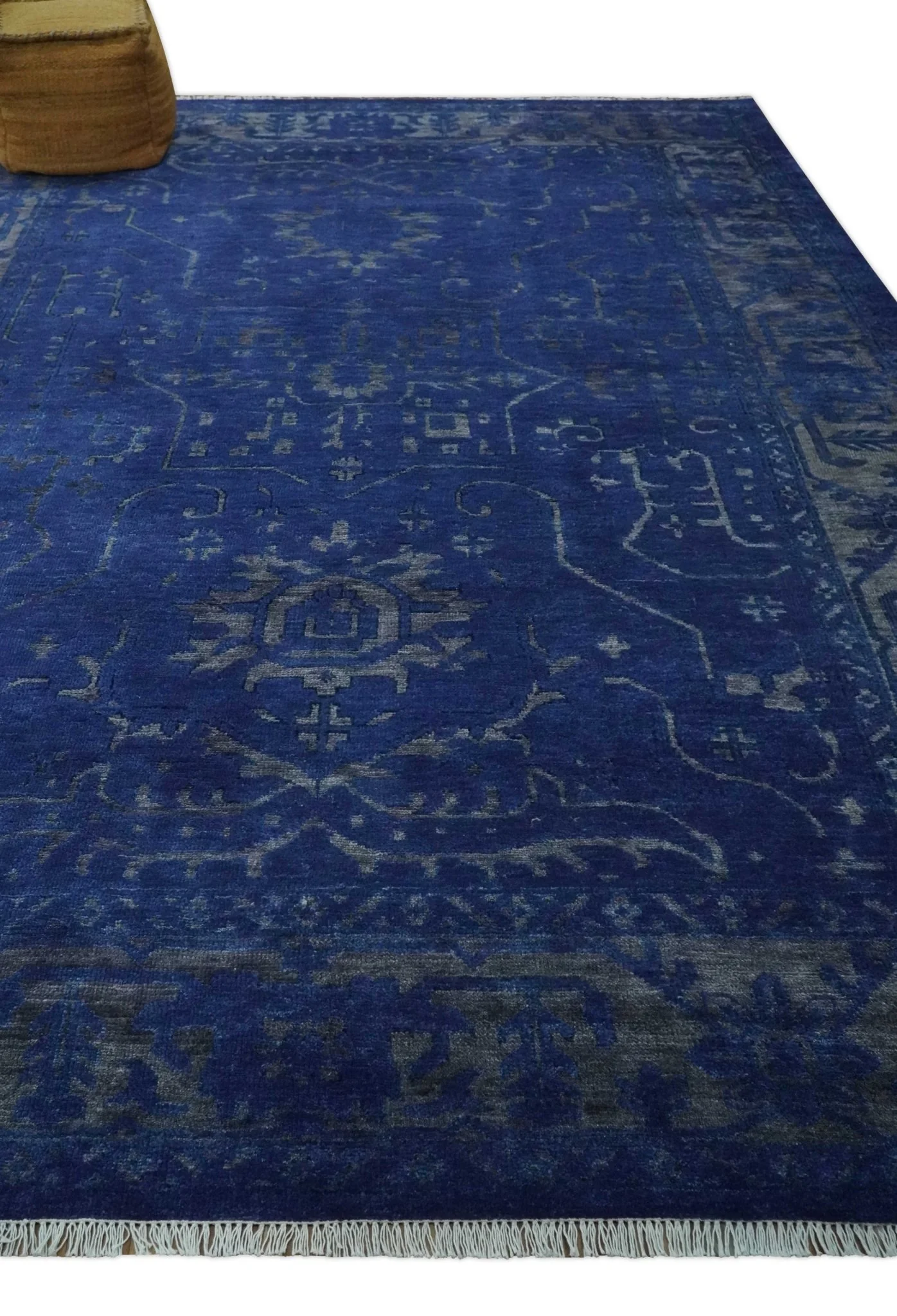 Ready to Ship Blue and Gray Hand knotted Oushak 8x10 and 9x12 wool Area Rug - Image 3