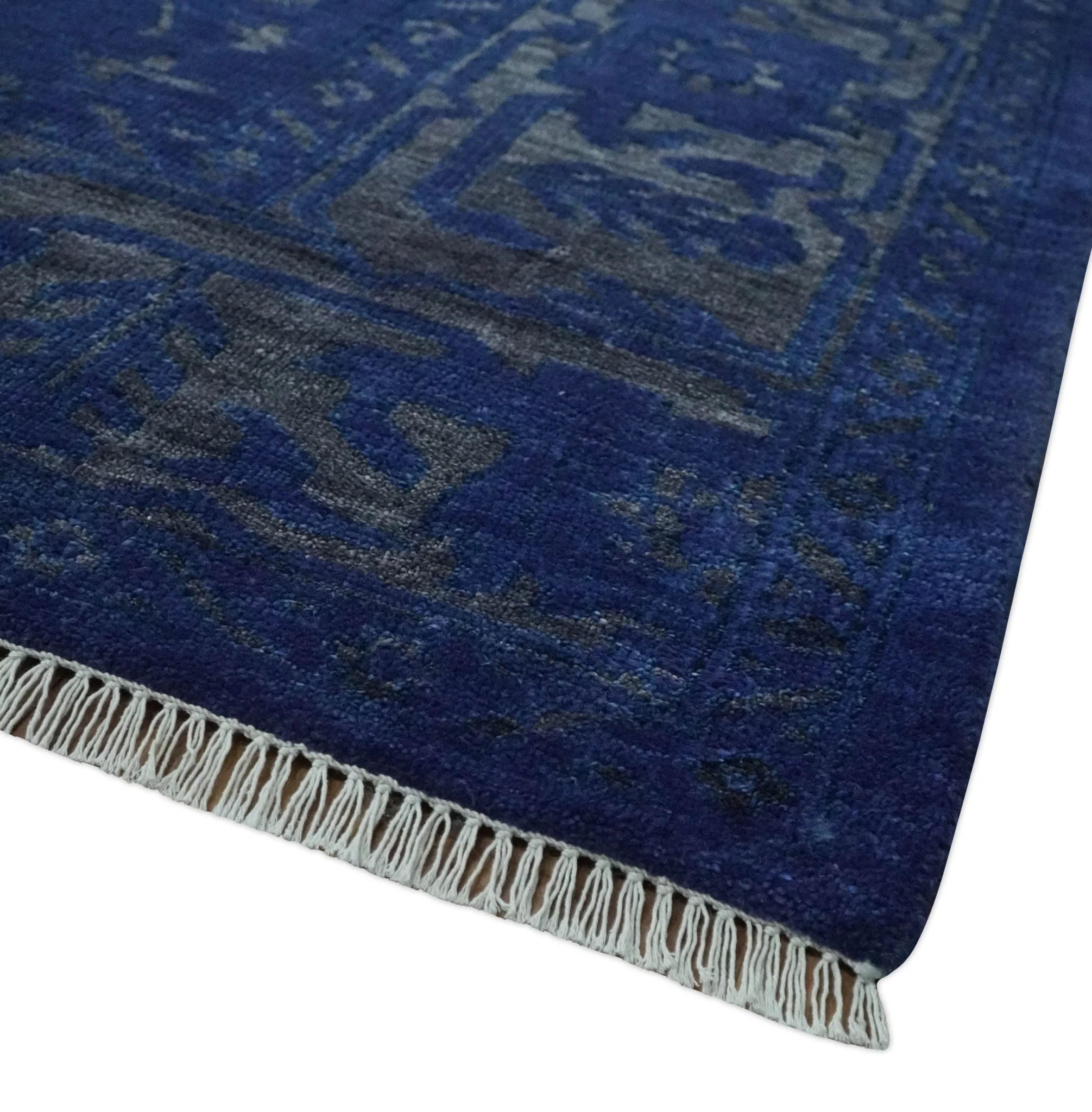 Ready to Ship Blue and Gray Hand knotted Oushak 8x10 and 9x12 wool Area Rug - Image 5