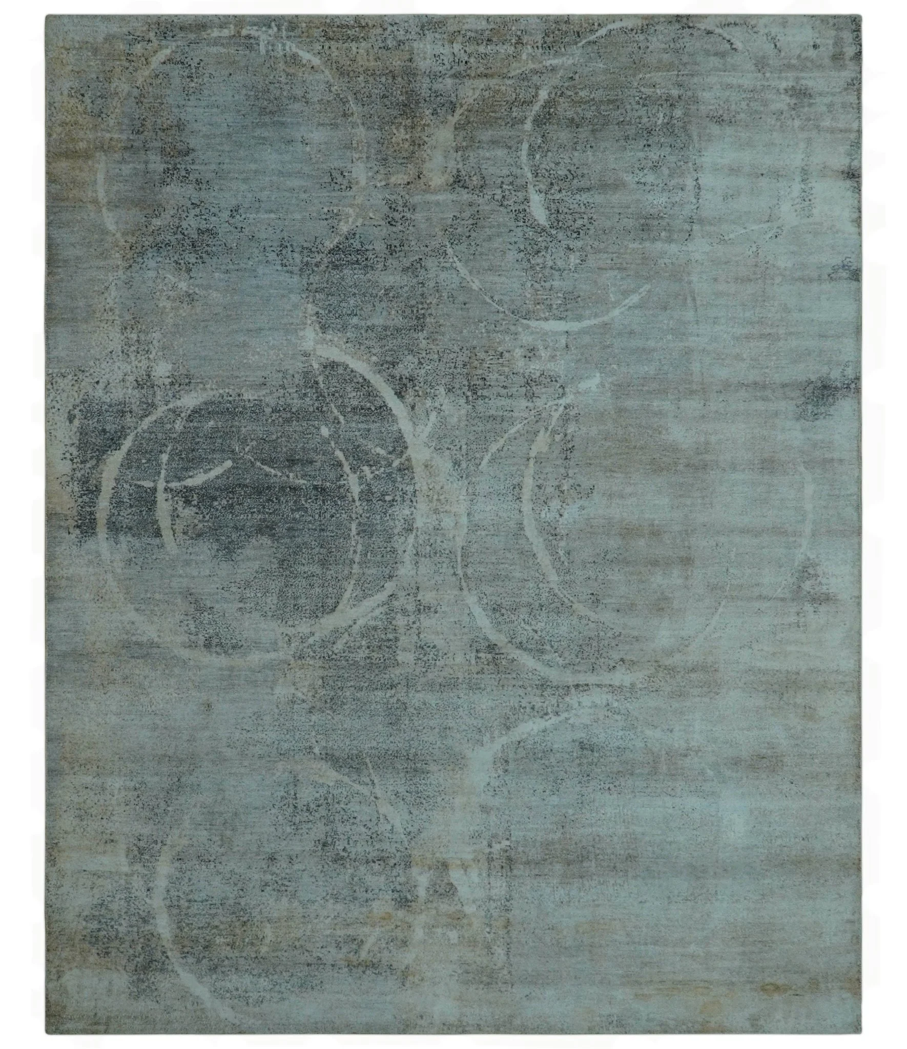 Blue And Beige Modern Abstract Design Hand Knotted 8x10 Bamboo Silk Area Rug - Image 10