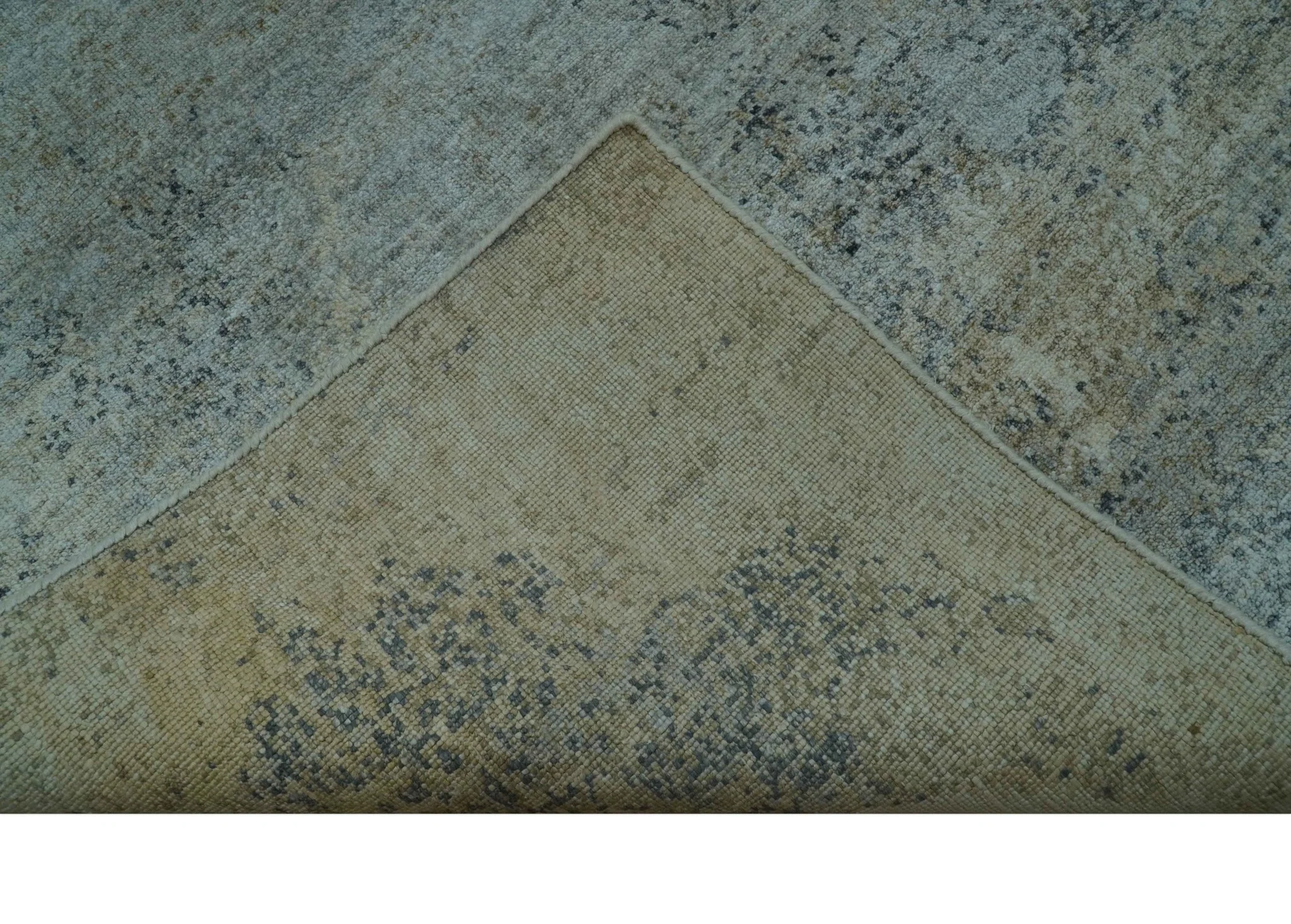 Blue And Beige Modern Abstract Design Hand Knotted 8x10 Bamboo Silk Area Rug - Image 7