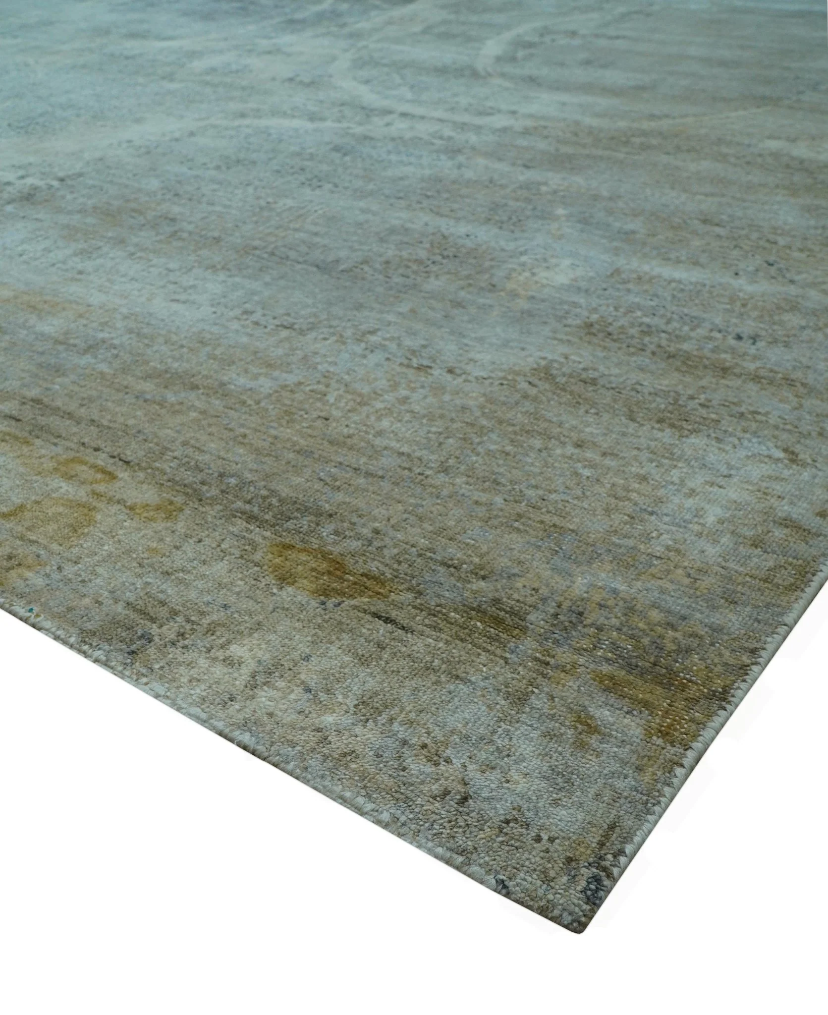 Blue And Beige Modern Abstract Design Hand Knotted 8x10 Bamboo Silk Area Rug - Image 9