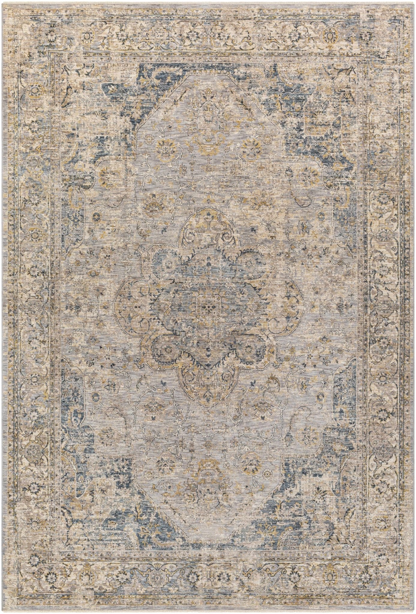 Blue And Gray Traditional Style Machine Woven Rug - Image 2