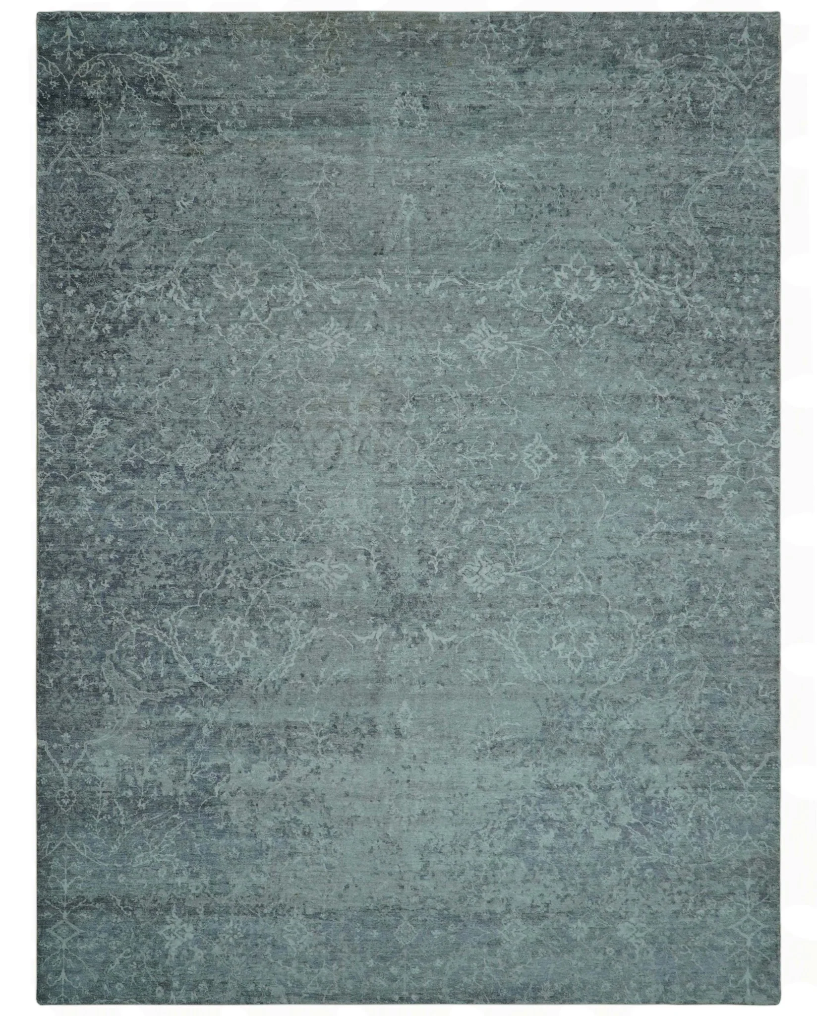 Blue And charcoal Transitional Design Hand Knotted 8.8x11.6 Wool Area Rug - Image 10