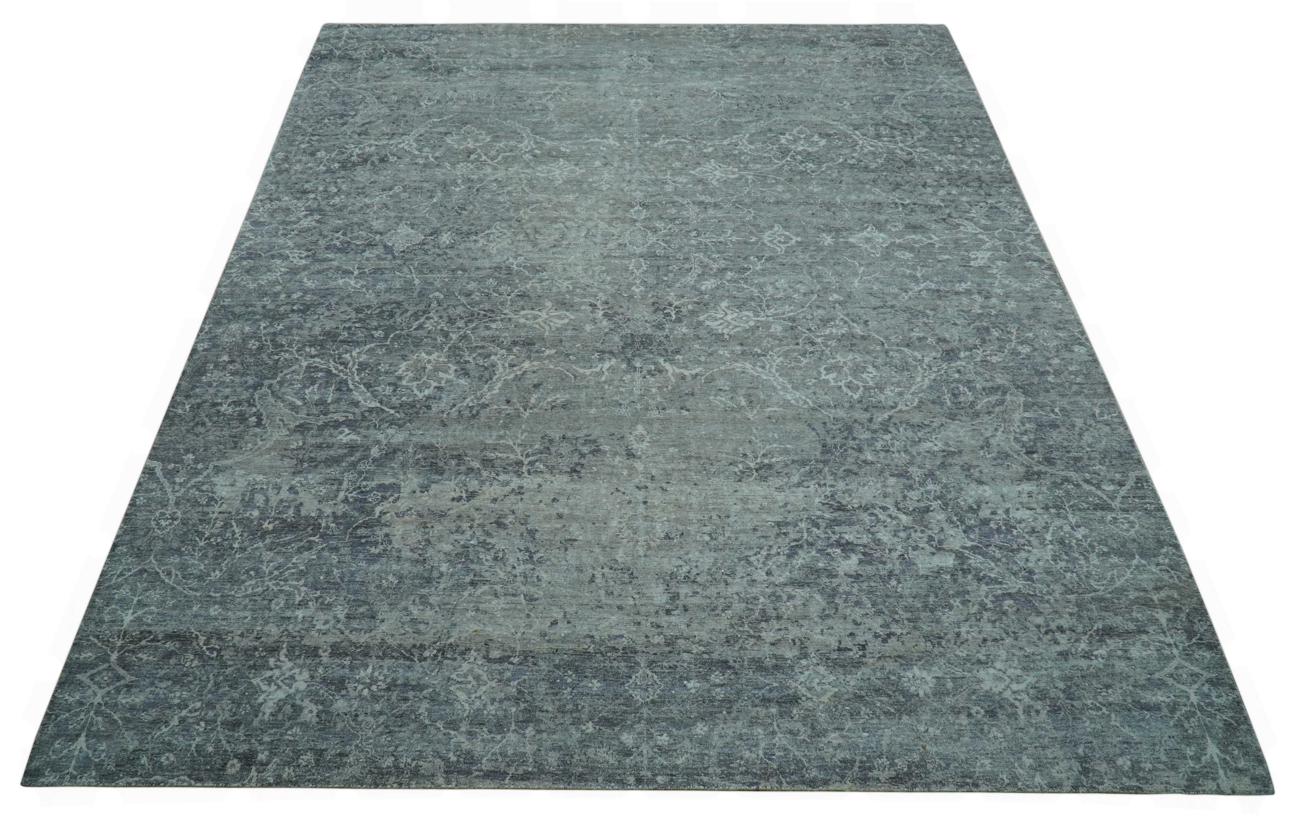 Blue And charcoal Transitional Design Hand Knotted 8.8x11.6 Wool Area Rug - Image 11