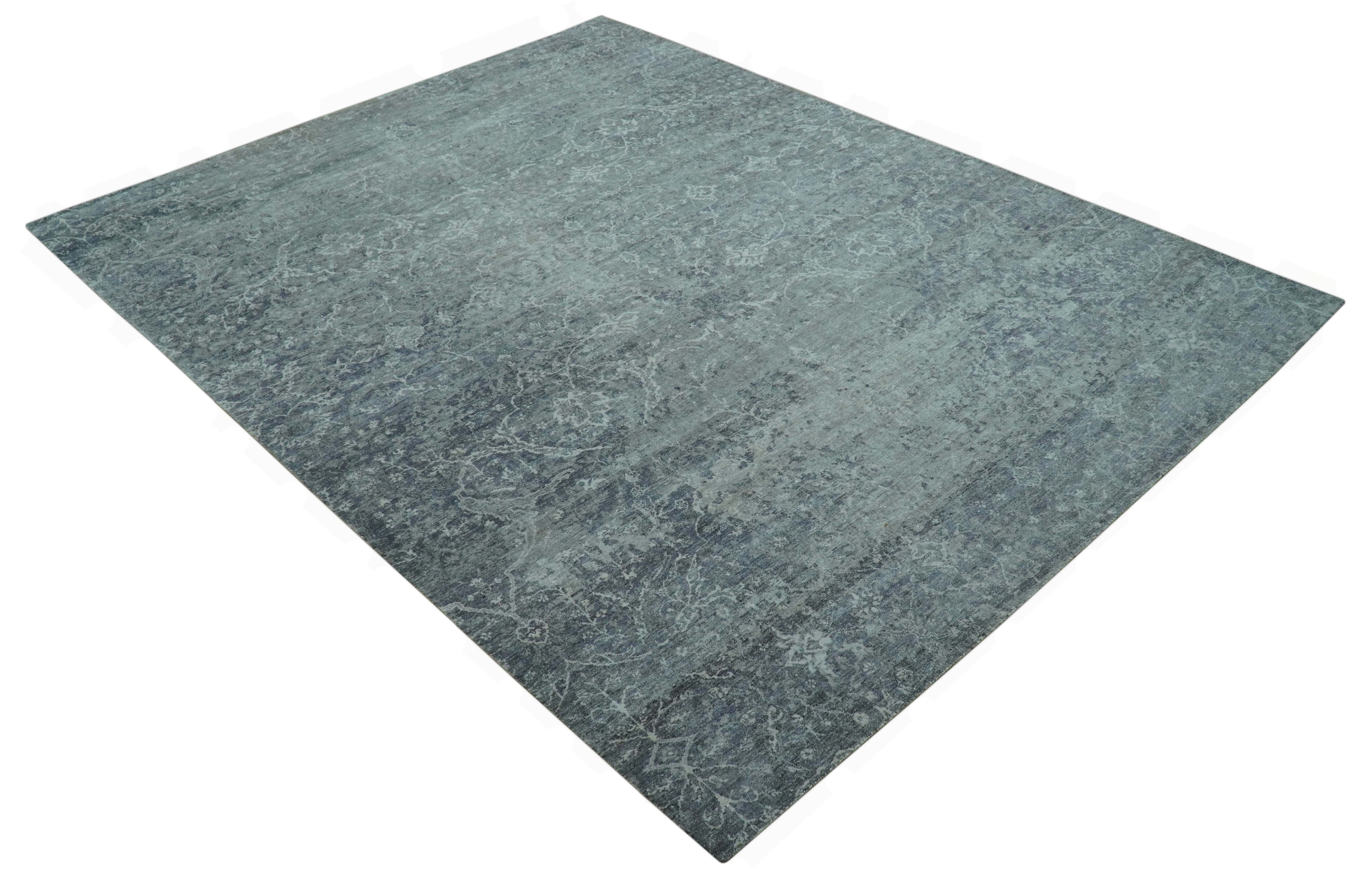 Blue And charcoal Transitional Design Hand Knotted 8.8x11.6 Wool Area Rug - Image 12