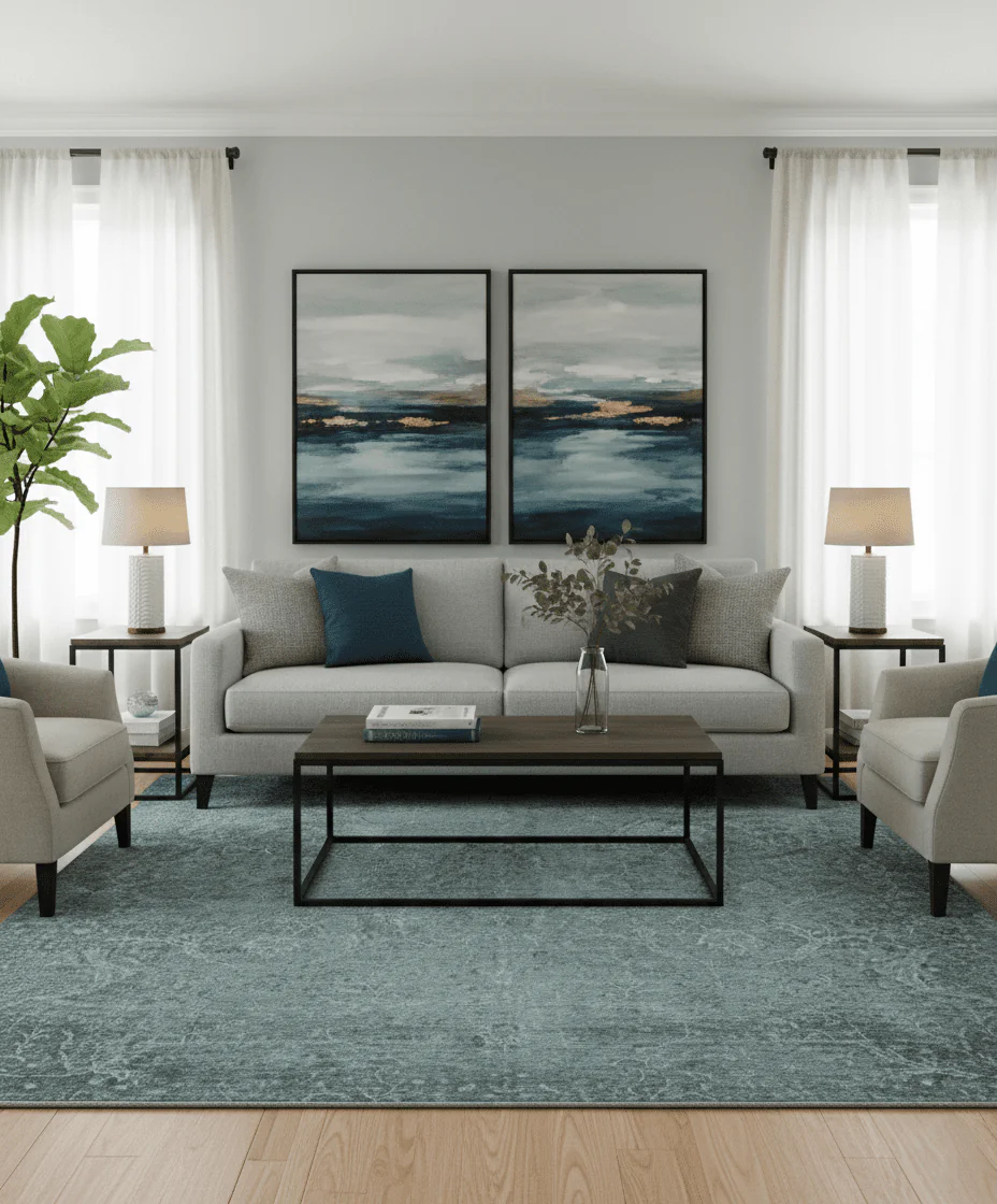 Blue And charcoal Transitional Design Hand Knotted 8.8x11.6 Wool Area Rug - Image 2