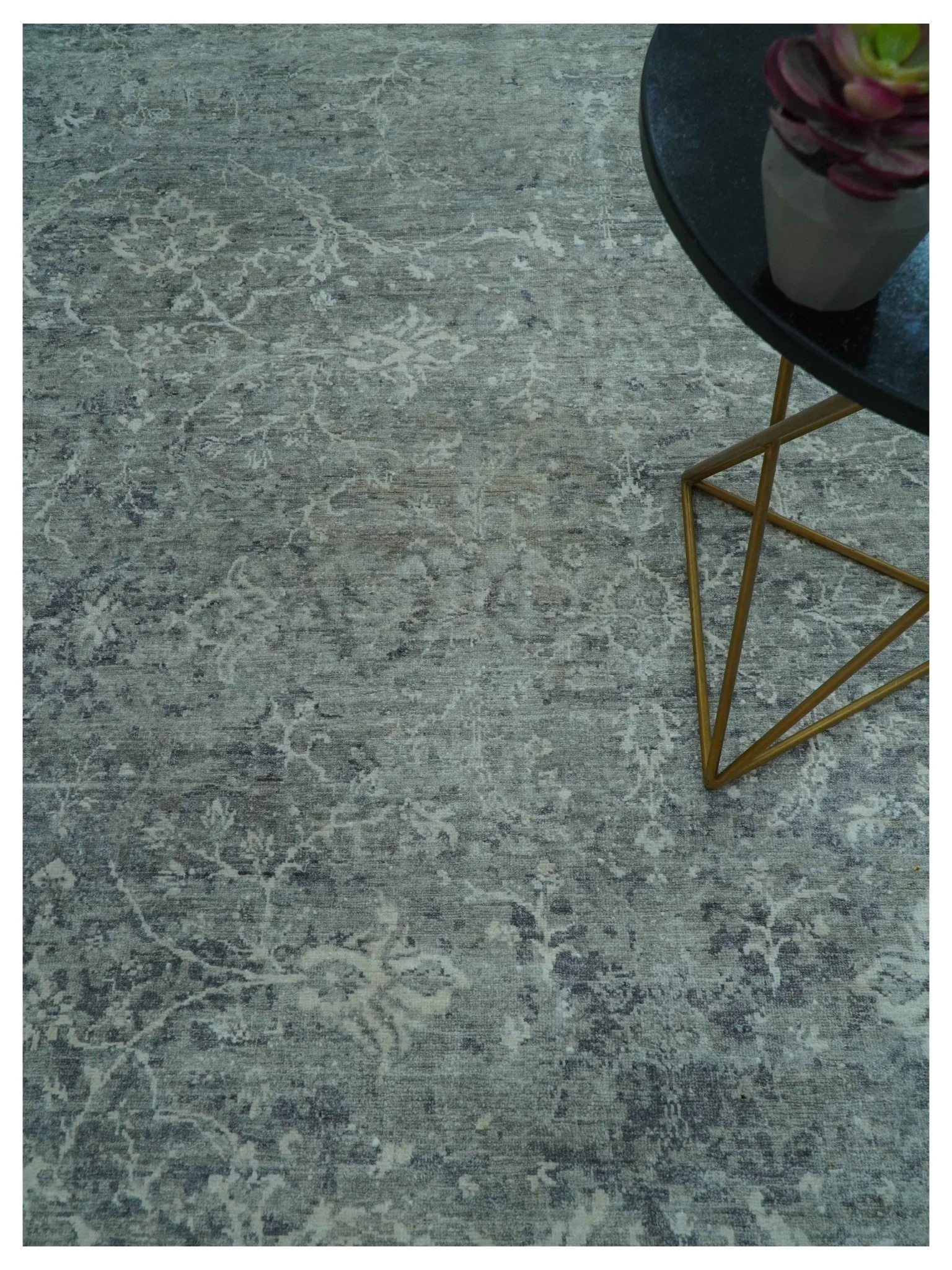 Blue And charcoal Transitional Design Hand Knotted 8.8x11.6 Wool Area Rug - Image 3
