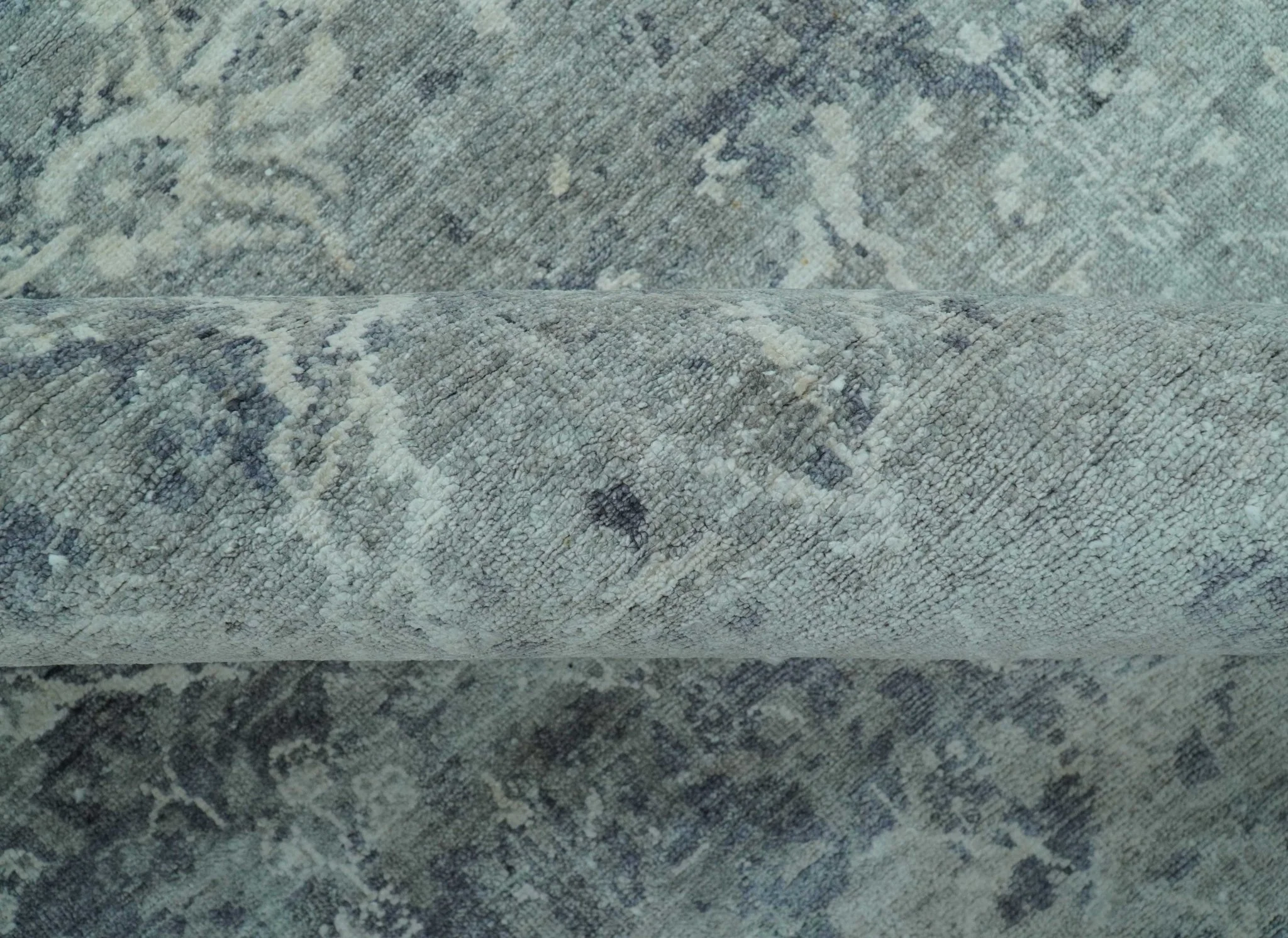 Blue And charcoal Transitional Design Hand Knotted 8.8x11.6 Wool Area Rug - Image 5