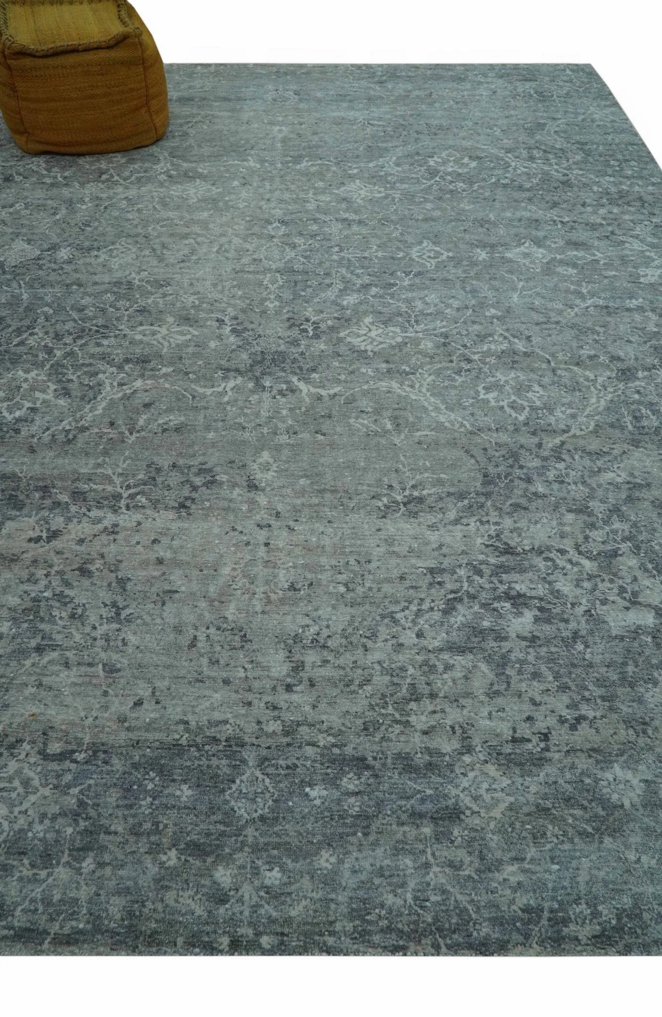 Blue And charcoal Transitional Design Hand Knotted 8.8x11.6 Wool Area Rug - Image 9