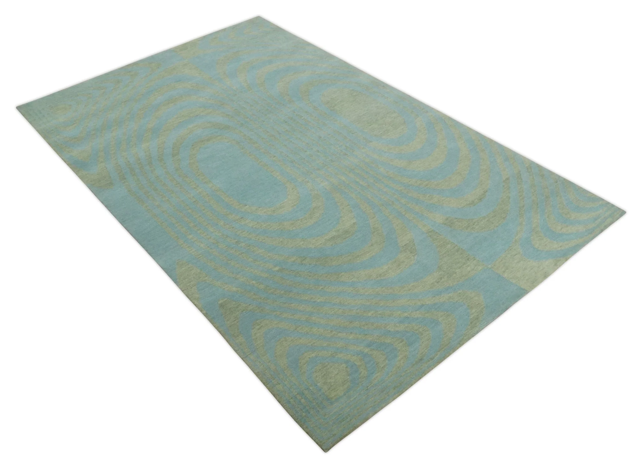 Contemporary Blue and Green 5x8 Hand Knotted Wool Area Rug - Image 10