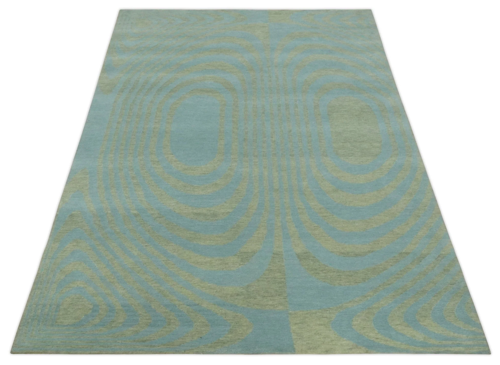 Contemporary Blue and Green 5x8 Hand Knotted Wool Area Rug - Image 11