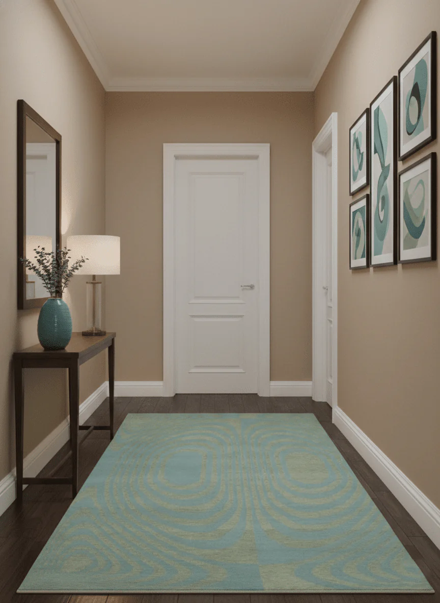 Contemporary Blue and Green 5x8 Hand Knotted Wool Area Rug - Image 2