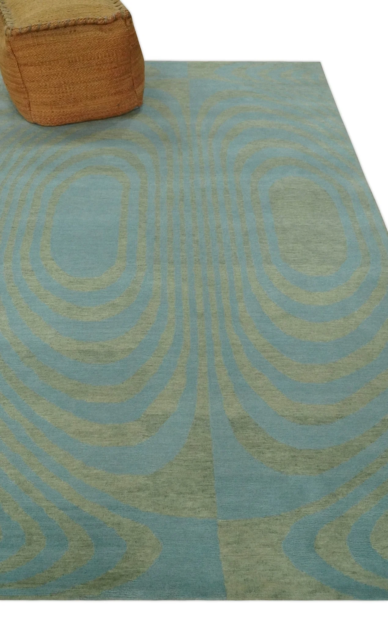 Contemporary Blue and Green 5x8 Hand Knotted Wool Area Rug - Image 4