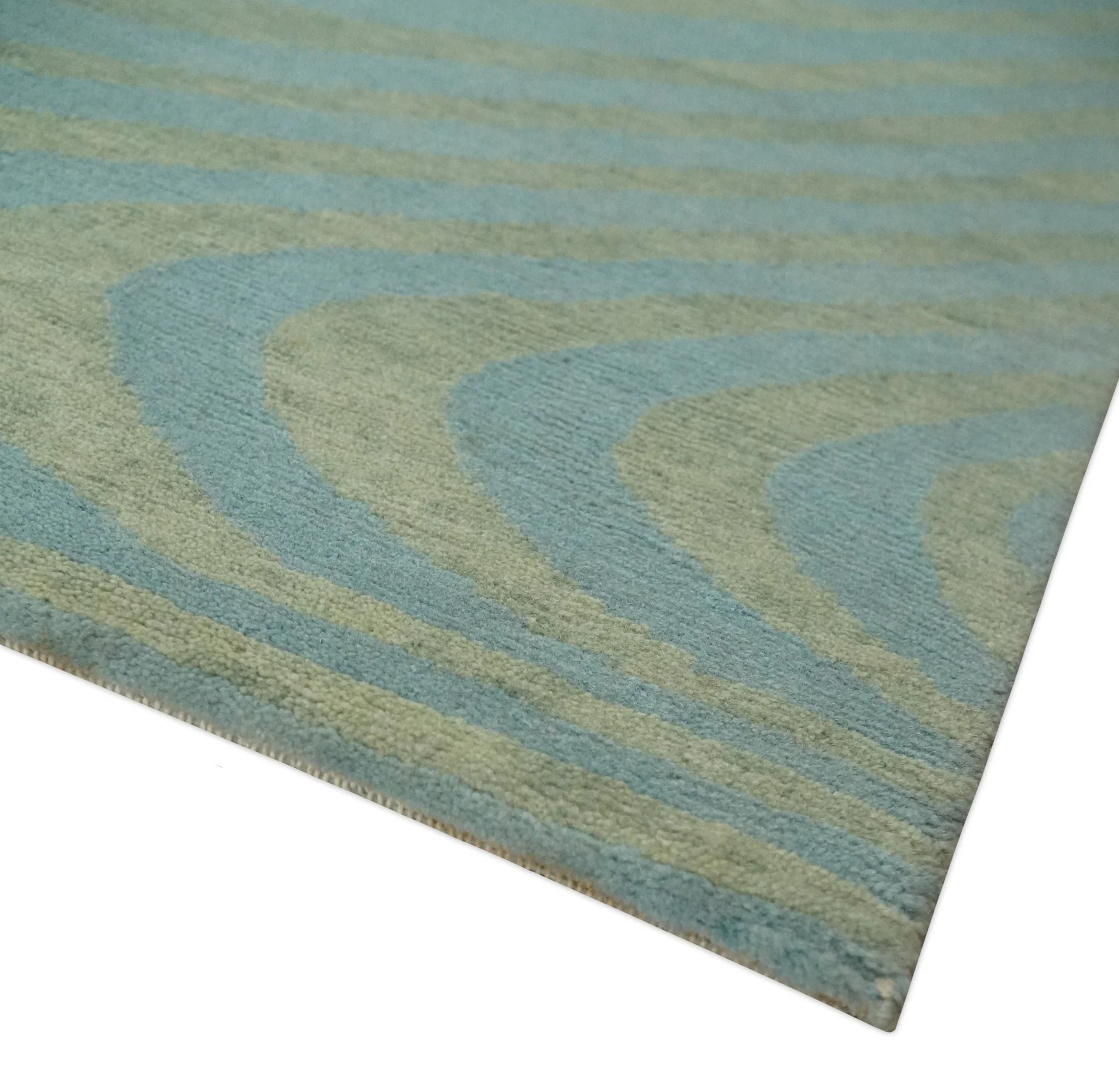Contemporary Blue and Green 5x8 Hand Knotted Wool Area Rug - Image 6