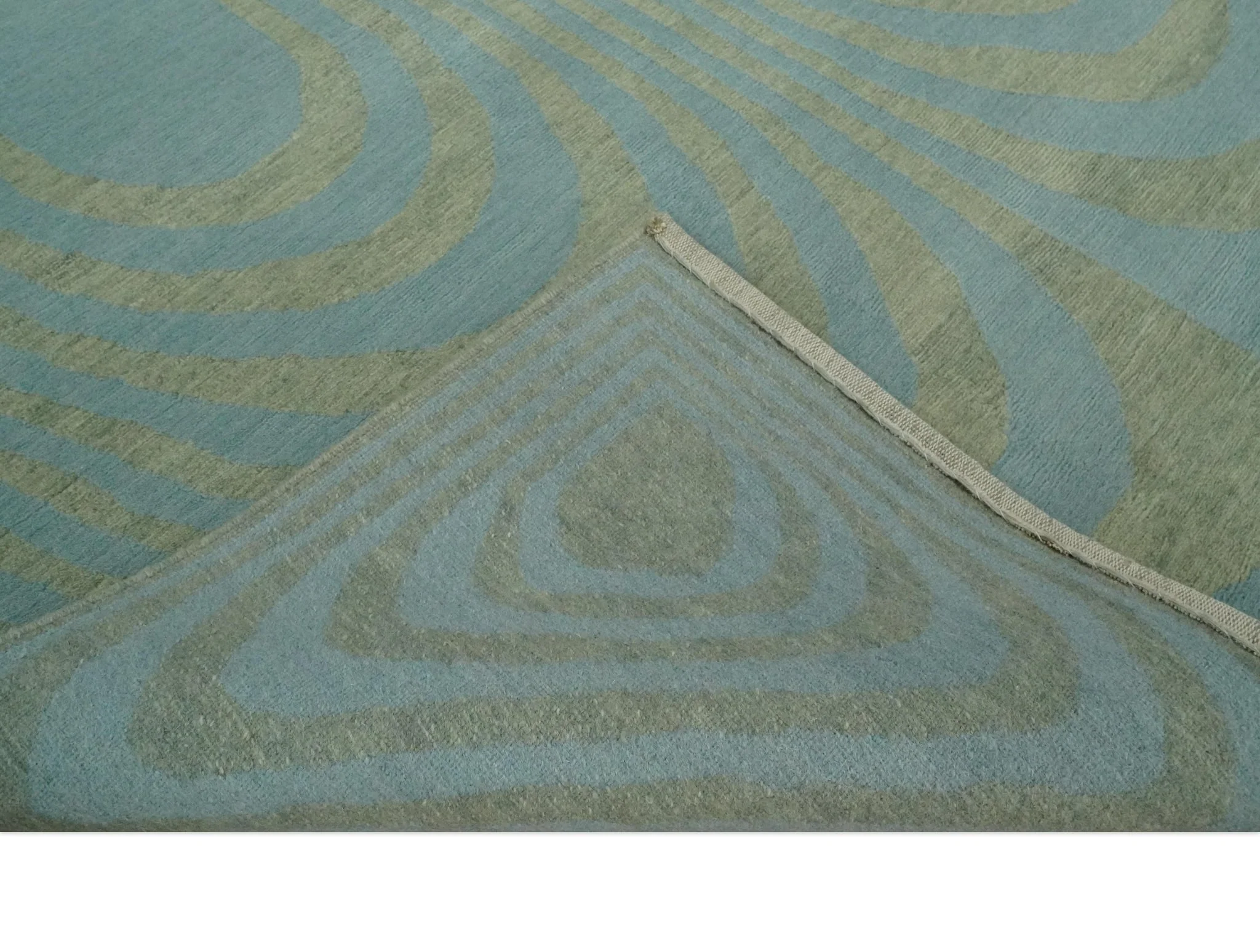 Contemporary Blue and Green 5x8 Hand Knotted Wool Area Rug - Image 8
