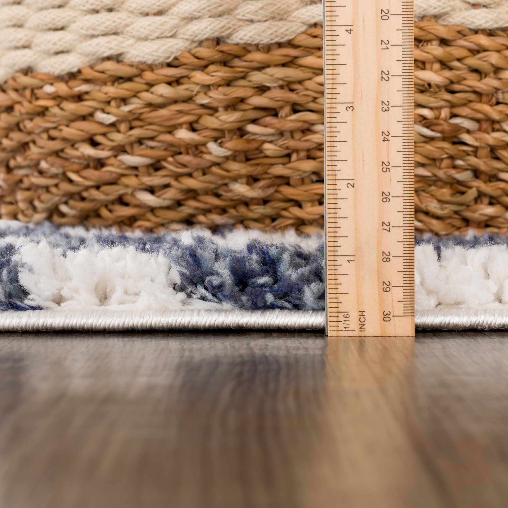 Modern Geometrical Blue and Ivory Checkered Plush Pile Moroccan Style Area Rug - Image 10