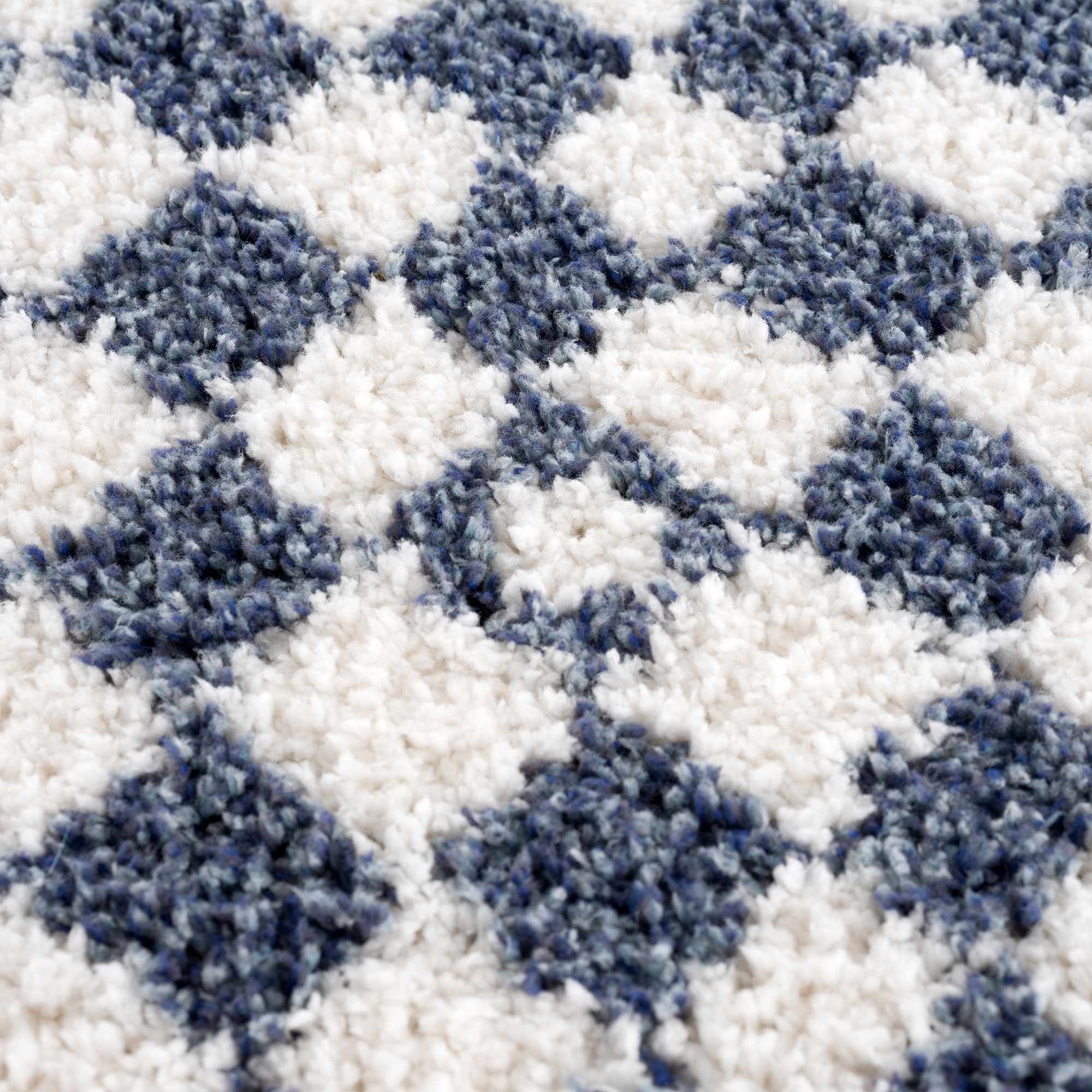 Modern Geometrical Blue and Ivory Checkered Plush Pile Moroccan Style Area Rug - Image 11