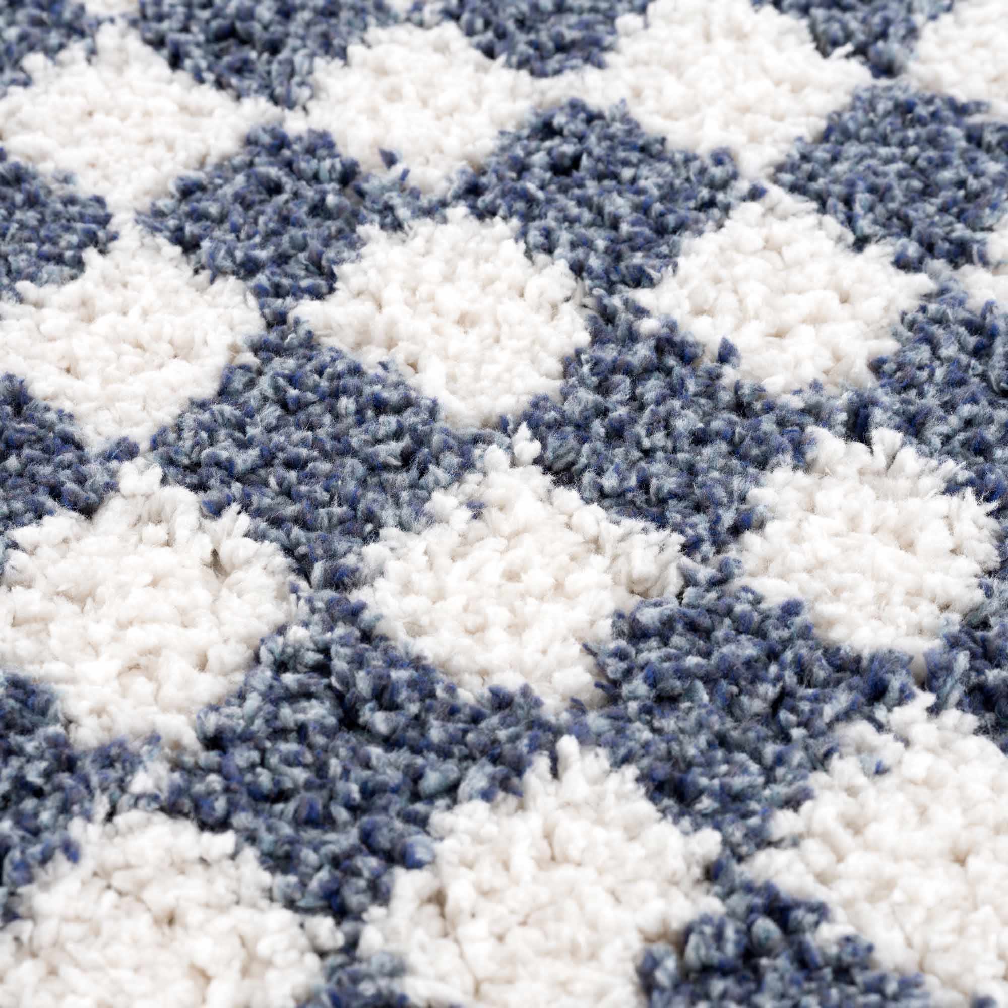 Modern Geometrical Blue and Ivory Checkered Plush Pile Moroccan Style Area Rug - Image 12