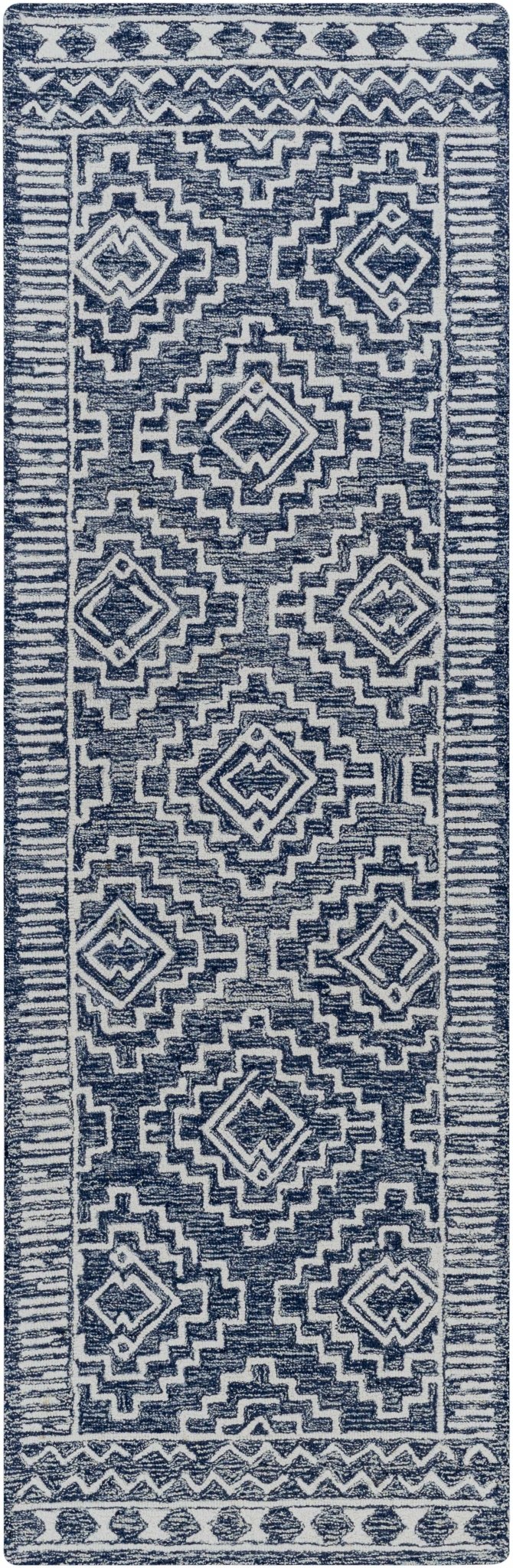 Blue and Ivory Geometrical Design Hand Tufted Wool Area Rug - Image 11