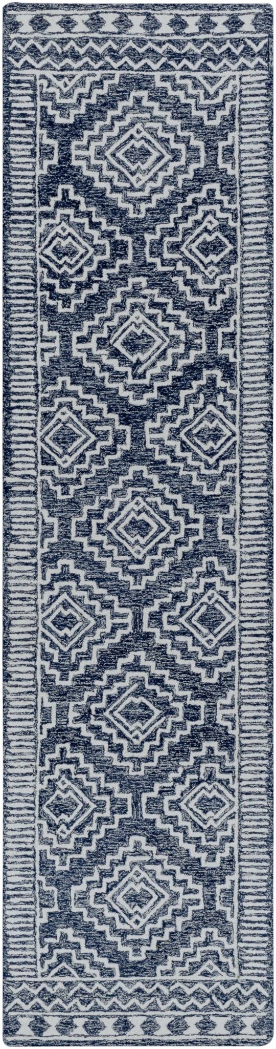 Blue and Ivory Geometrical Design Hand Tufted Wool Area Rug - Image 12