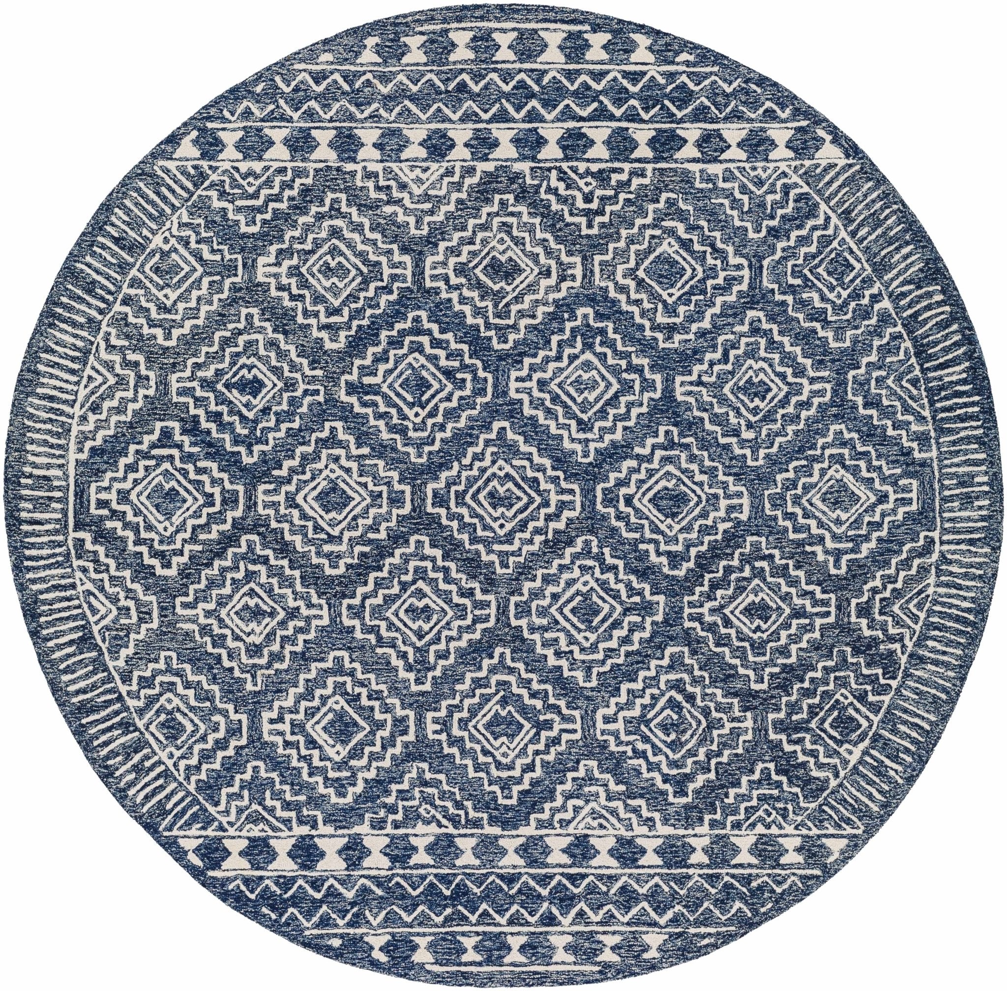 Blue and Ivory Geometrical Design Hand Tufted Wool Area Rug - Image 14