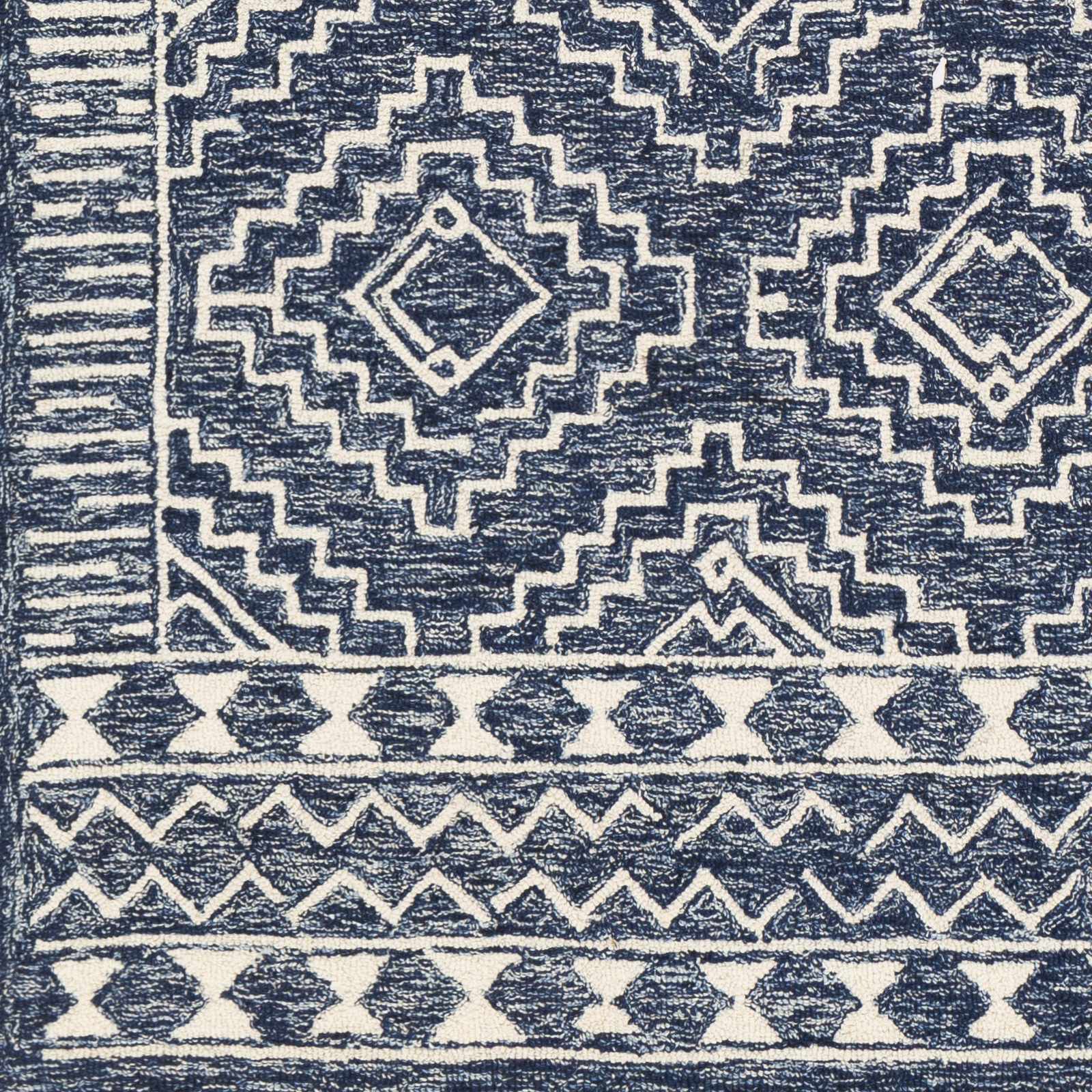 Blue and Ivory Geometrical Design Hand Tufted Wool Area Rug - Image 4