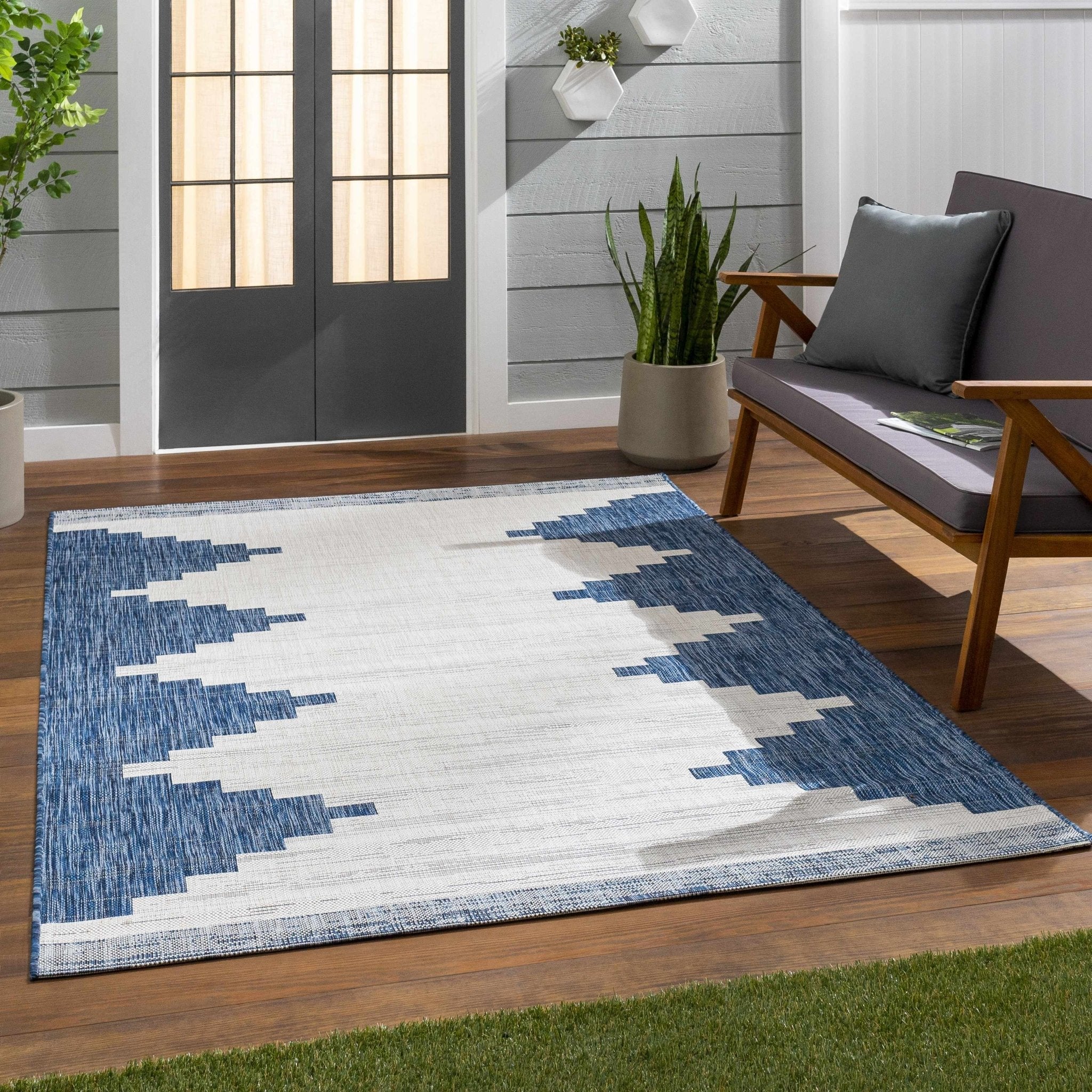 Blue and Ivory Geometrical Indoor and Outdoor Multi Size Washable Area Rug - Image 10
