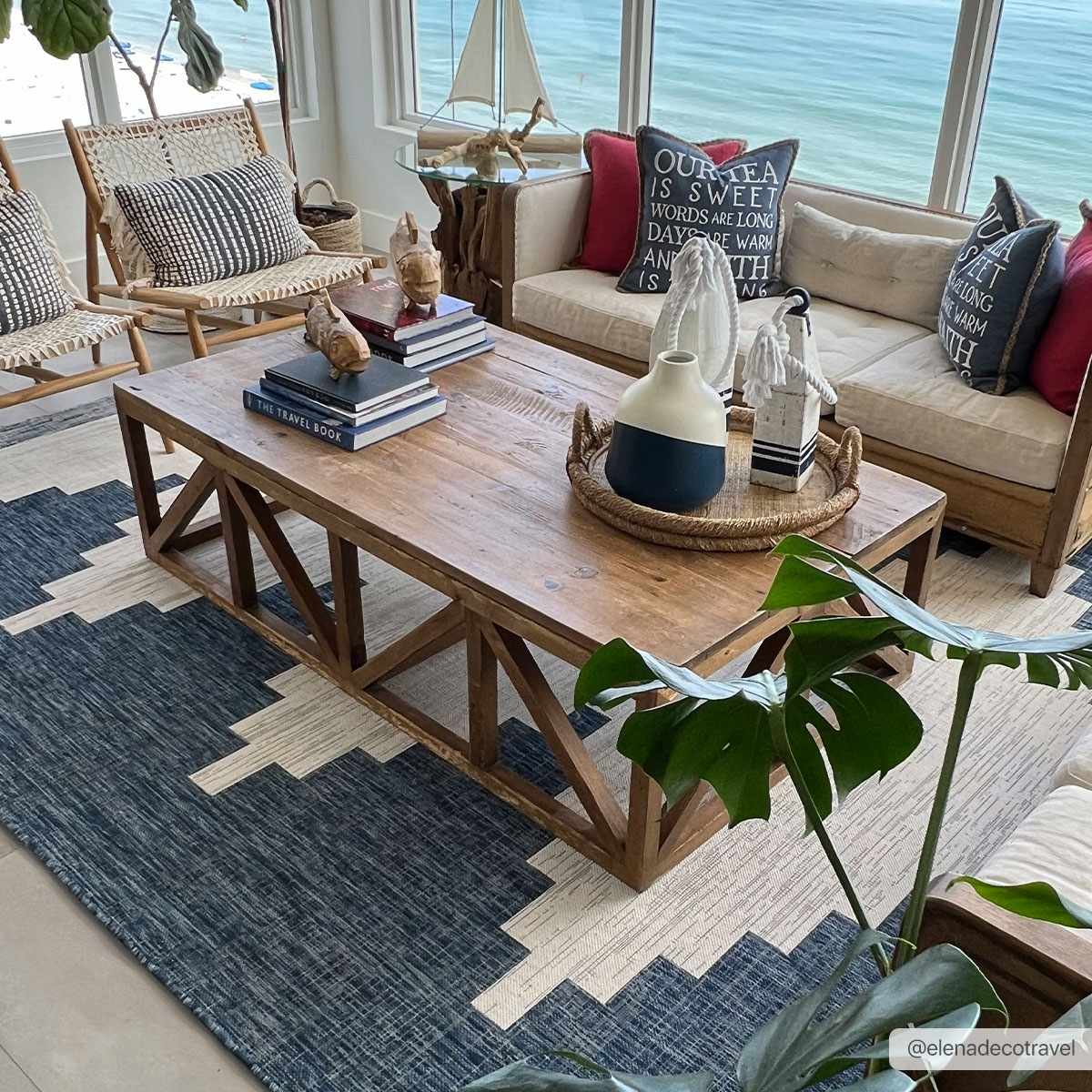 Blue and Ivory Geometrical Indoor and Outdoor Multi Size Washable Area Rug - Image 2