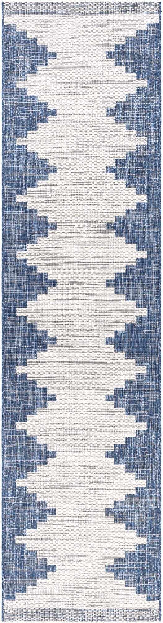 Blue and Ivory Geometrical Indoor and Outdoor Multi Size Washable Area Rug - Image 4