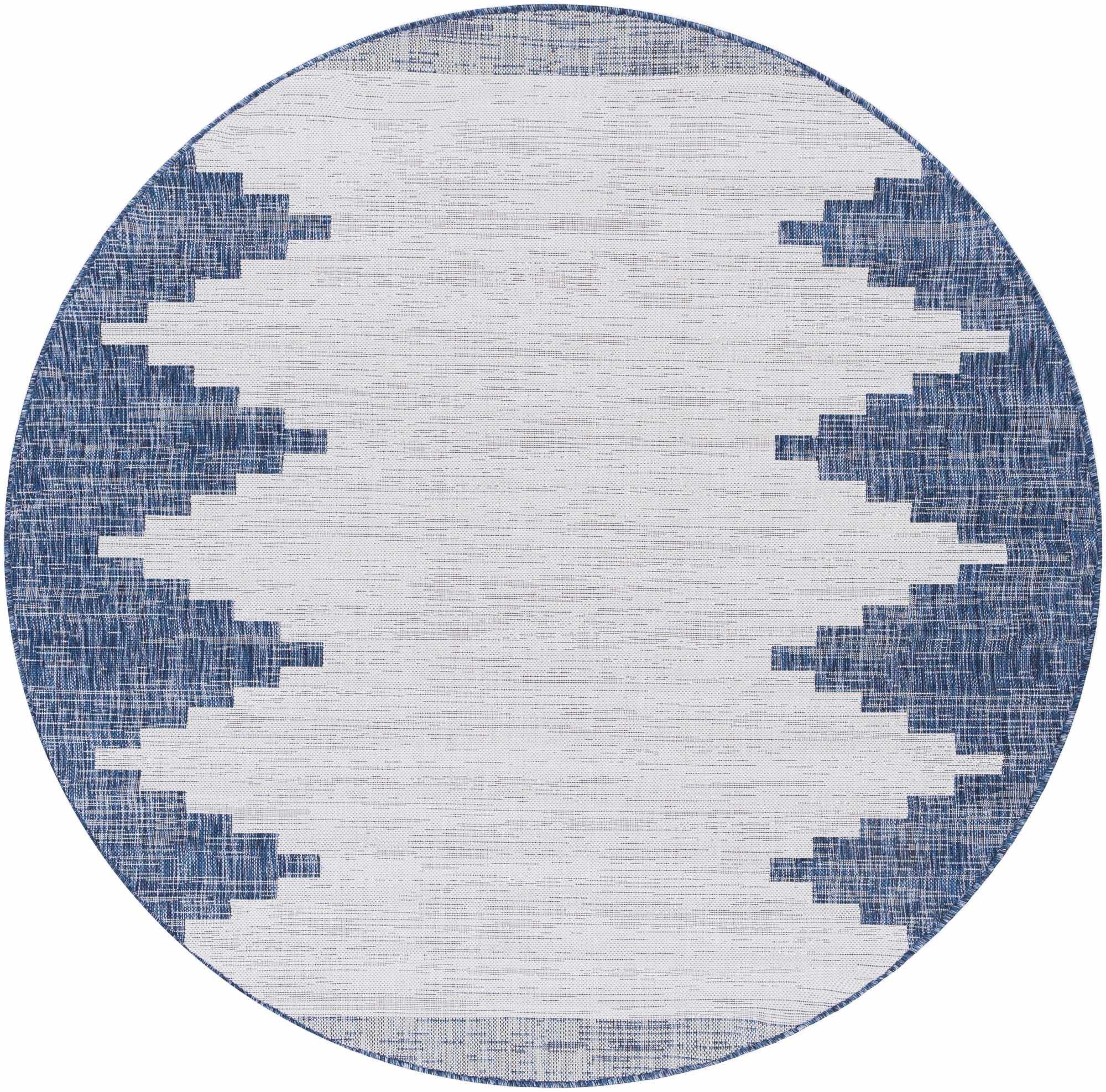 Blue and Ivory Geometrical Indoor and Outdoor Multi Size Washable Area Rug - Image 5