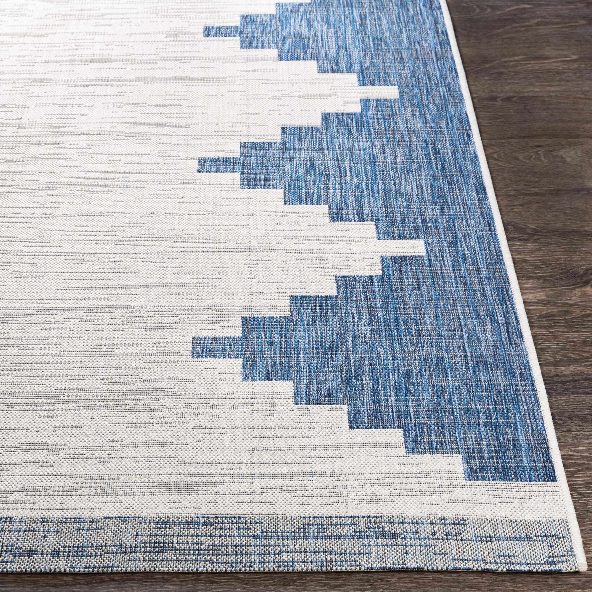 Blue and Ivory Geometrical Indoor and Outdoor Multi Size Washable Area Rug - Image 7