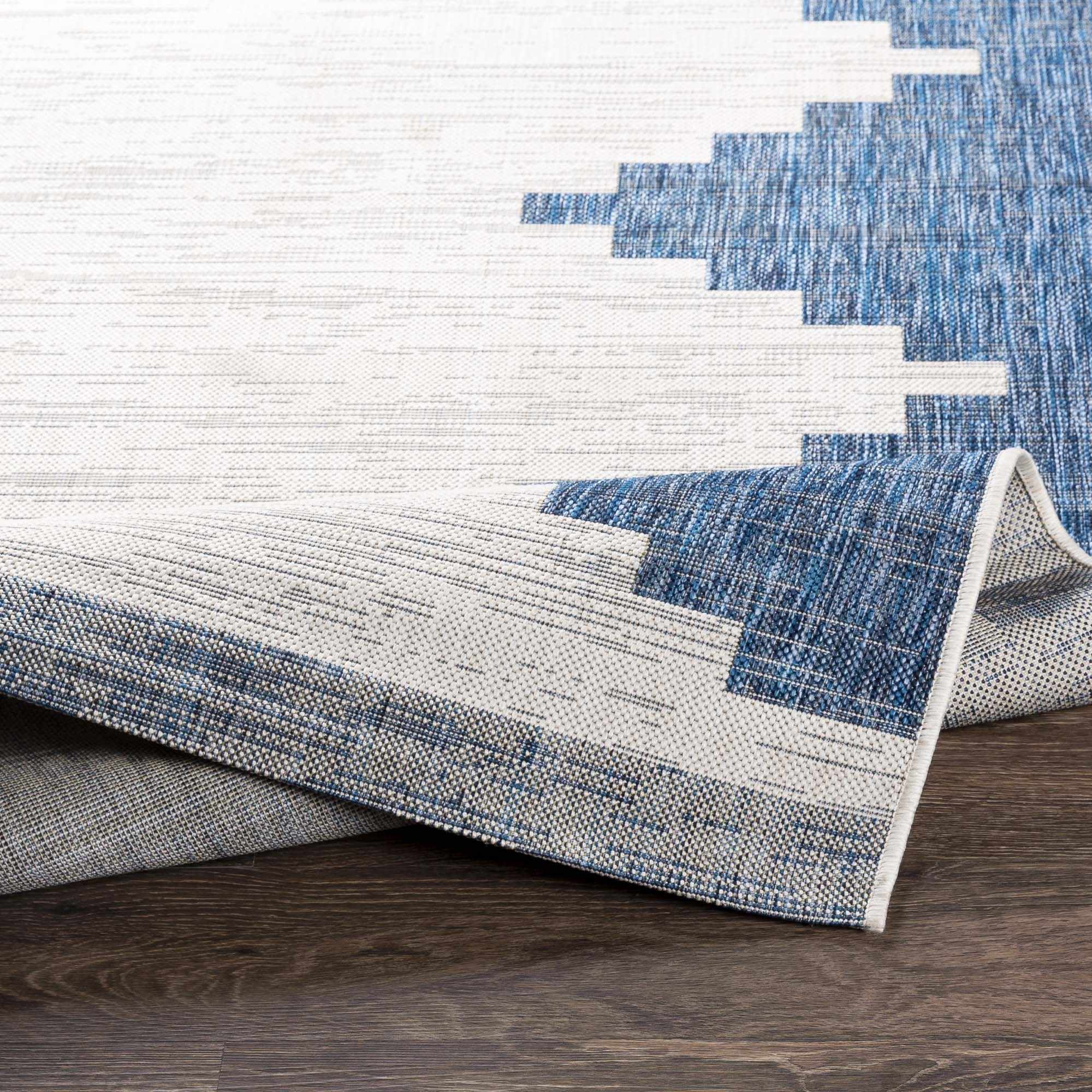 Blue and Ivory Geometrical Indoor and Outdoor Multi Size Washable Area Rug - Image 8