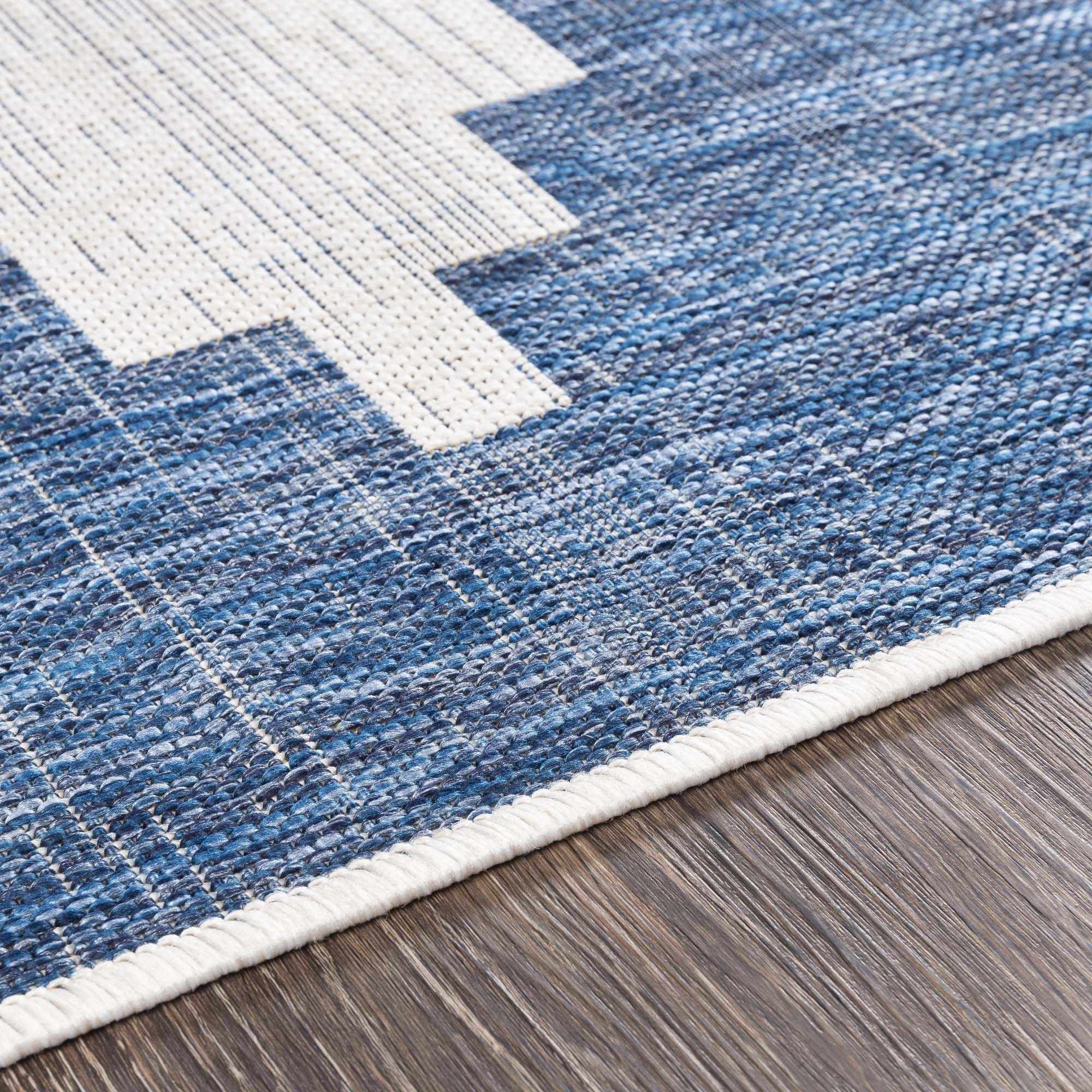 Blue and Ivory Geometrical Indoor and Outdoor Multi Size Washable Area Rug - Image 9