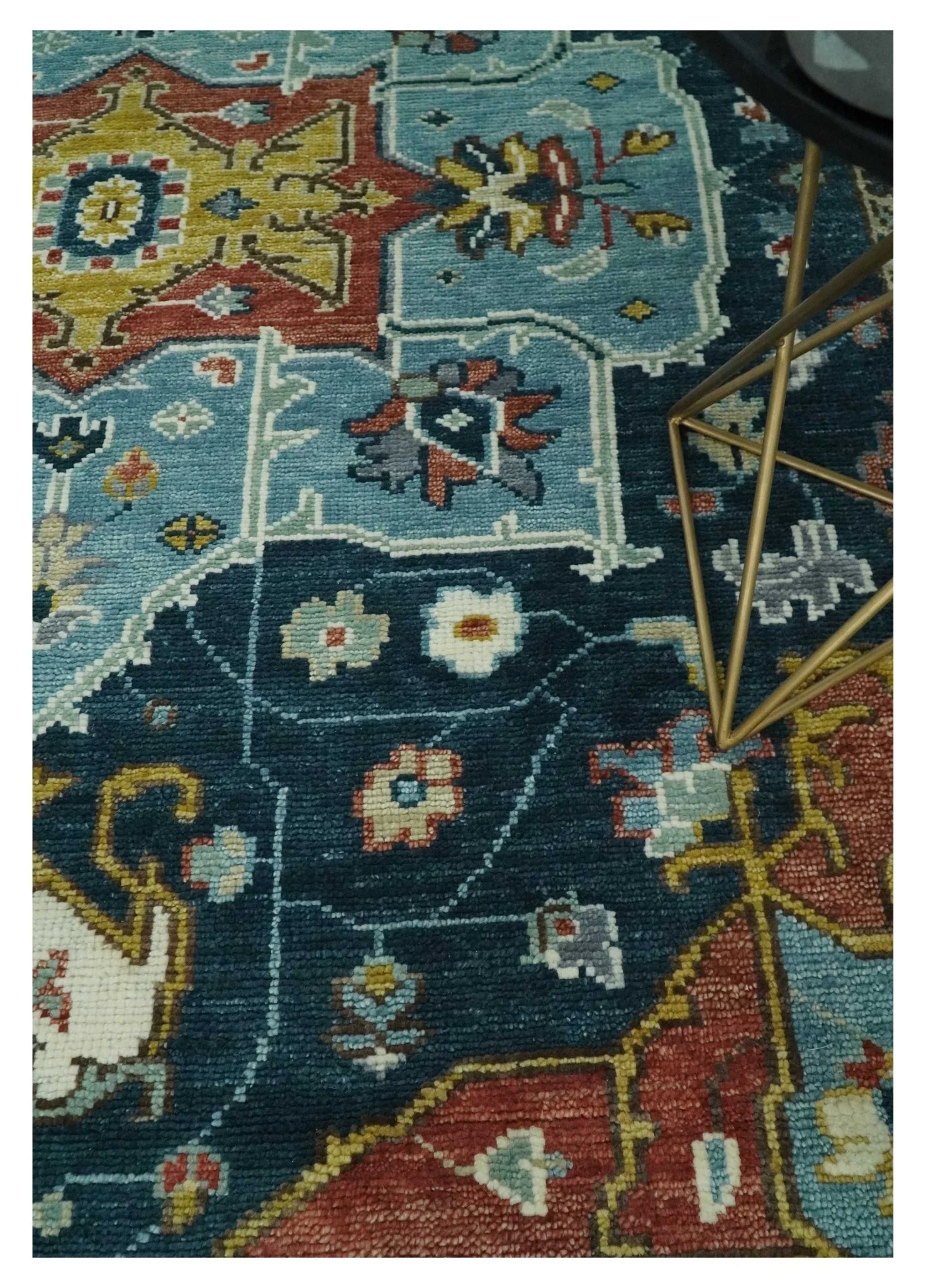 Custom Made Blue and Ivory Hand Knotted Modern Turkish Medallion Design Wool Area Rug - Image 2