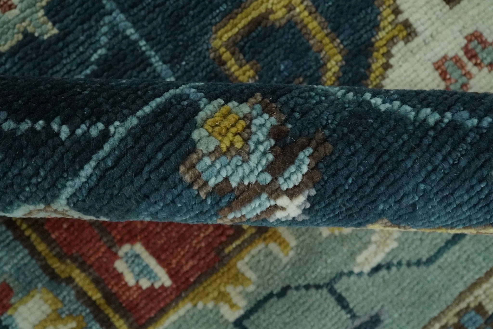 Custom Made Blue and Ivory Hand Knotted Modern Turkish Medallion Design Wool Area Rug - Image 4