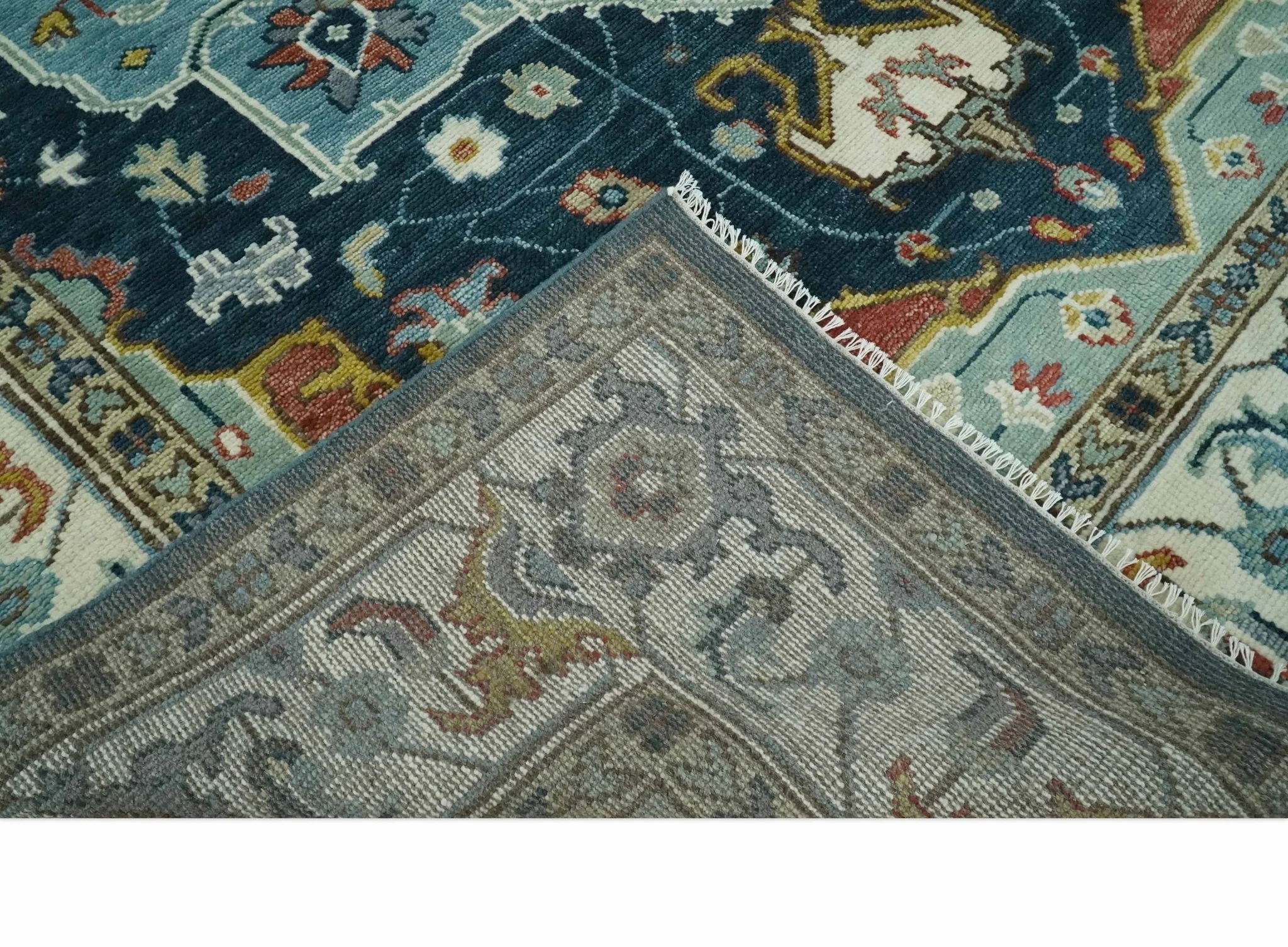 Custom Made Blue and Ivory Hand Knotted Modern Turkish Medallion Design Wool Area Rug - Image 5