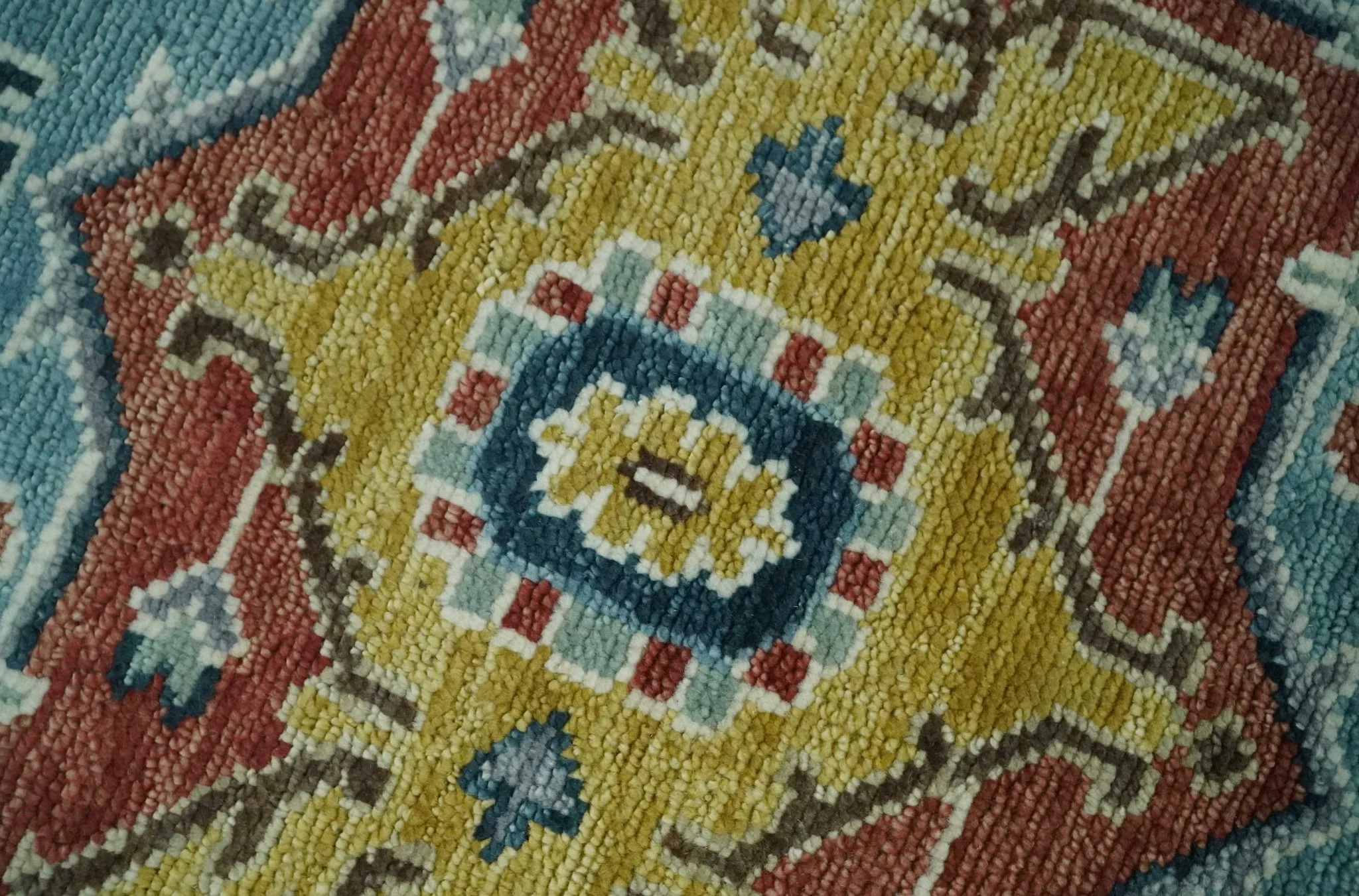 Custom Made Blue and Ivory Hand Knotted Modern Turkish Medallion Design Wool Area Rug - Image 6
