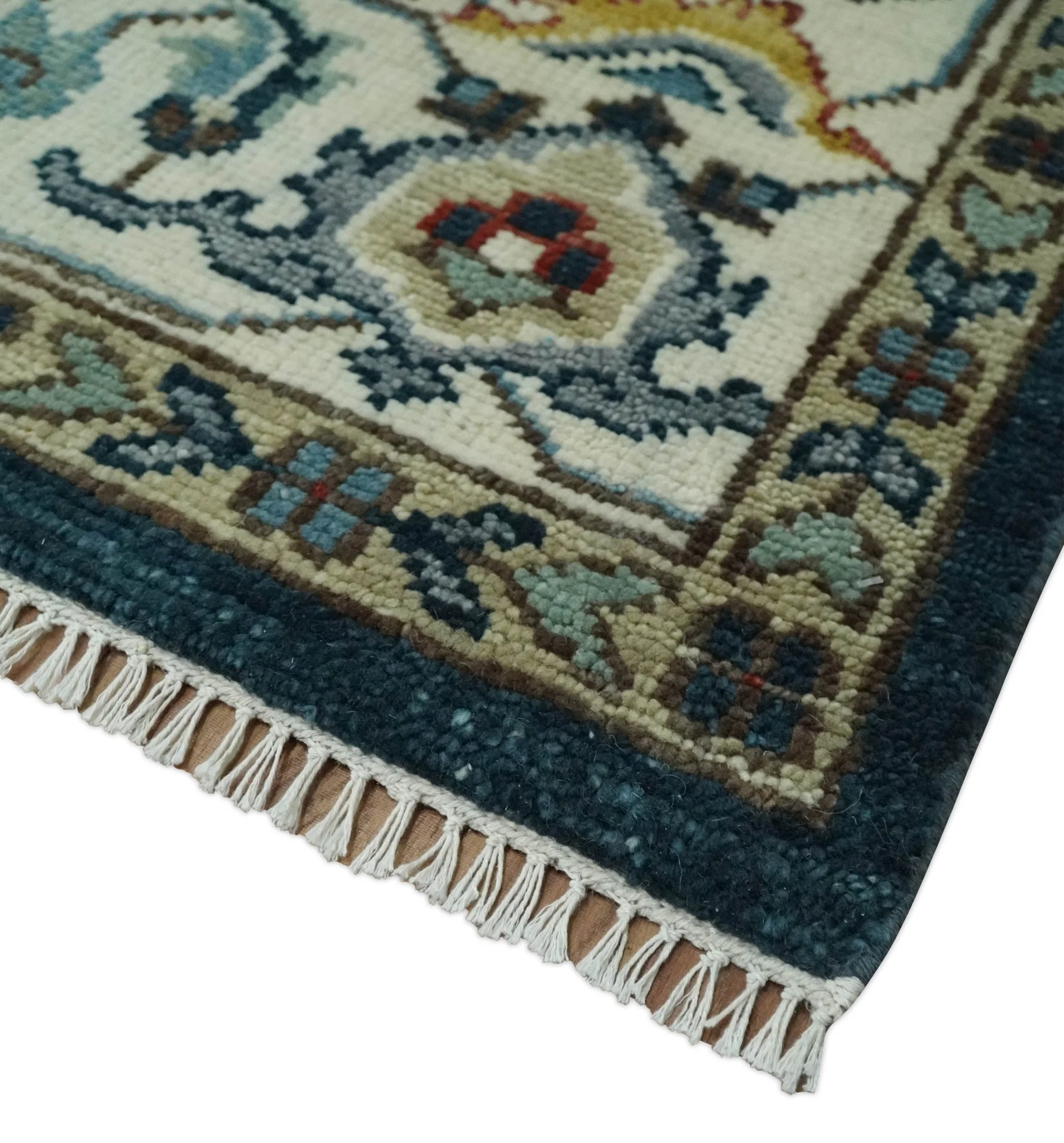 Custom Made Blue and Ivory Hand Knotted Modern Turkish Medallion Design Wool Area Rug - Image 9
