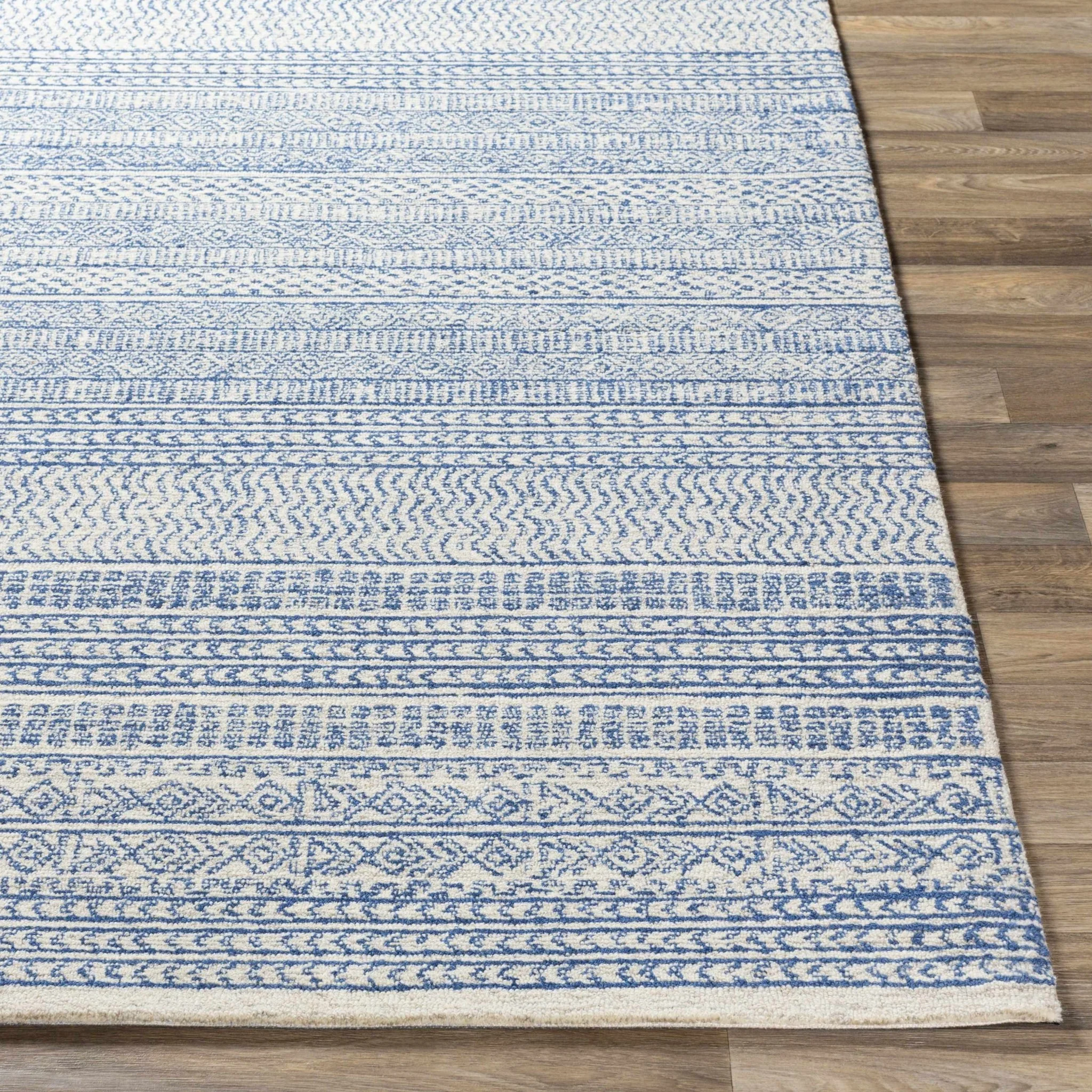 Tribal Design Blue and Ivory Hand Tufted Stripes design multi Size wool area Rug - Image 11