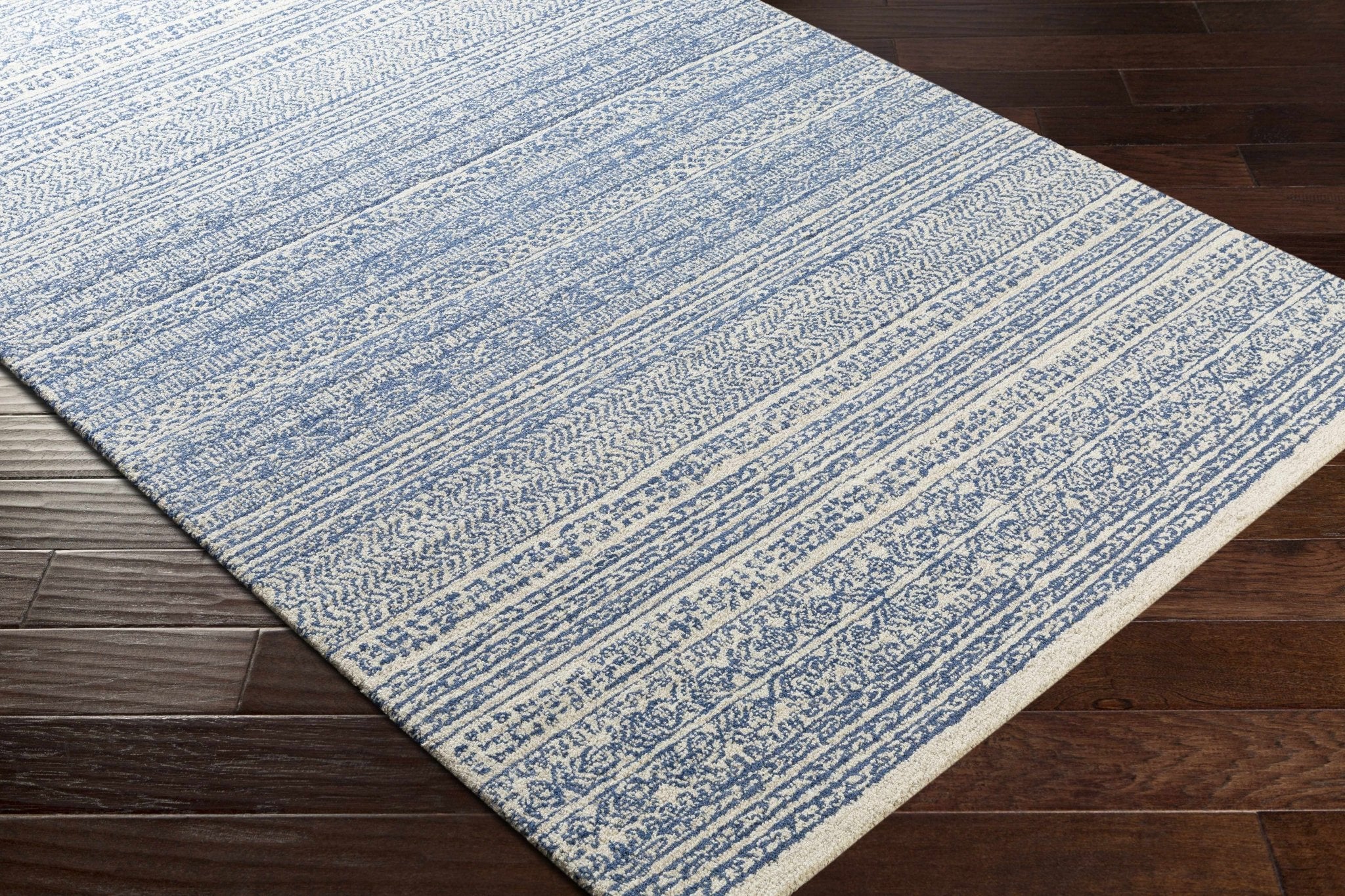 Tribal Design Blue and Ivory Hand Tufted Stripes design multi Size wool area Rug - Image 12