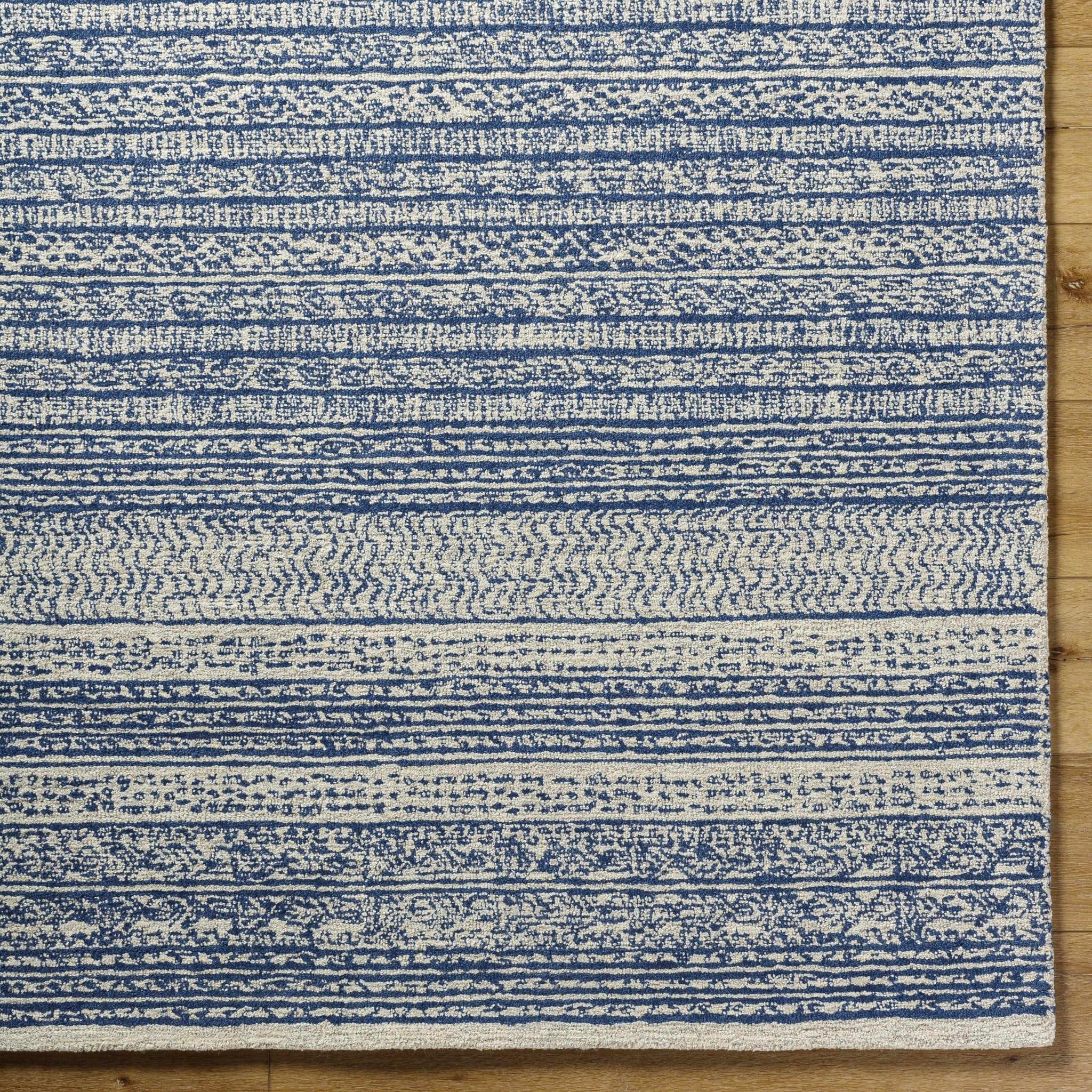 Tribal Design Blue and Ivory Hand Tufted Stripes design multi Size wool area Rug - Image 14
