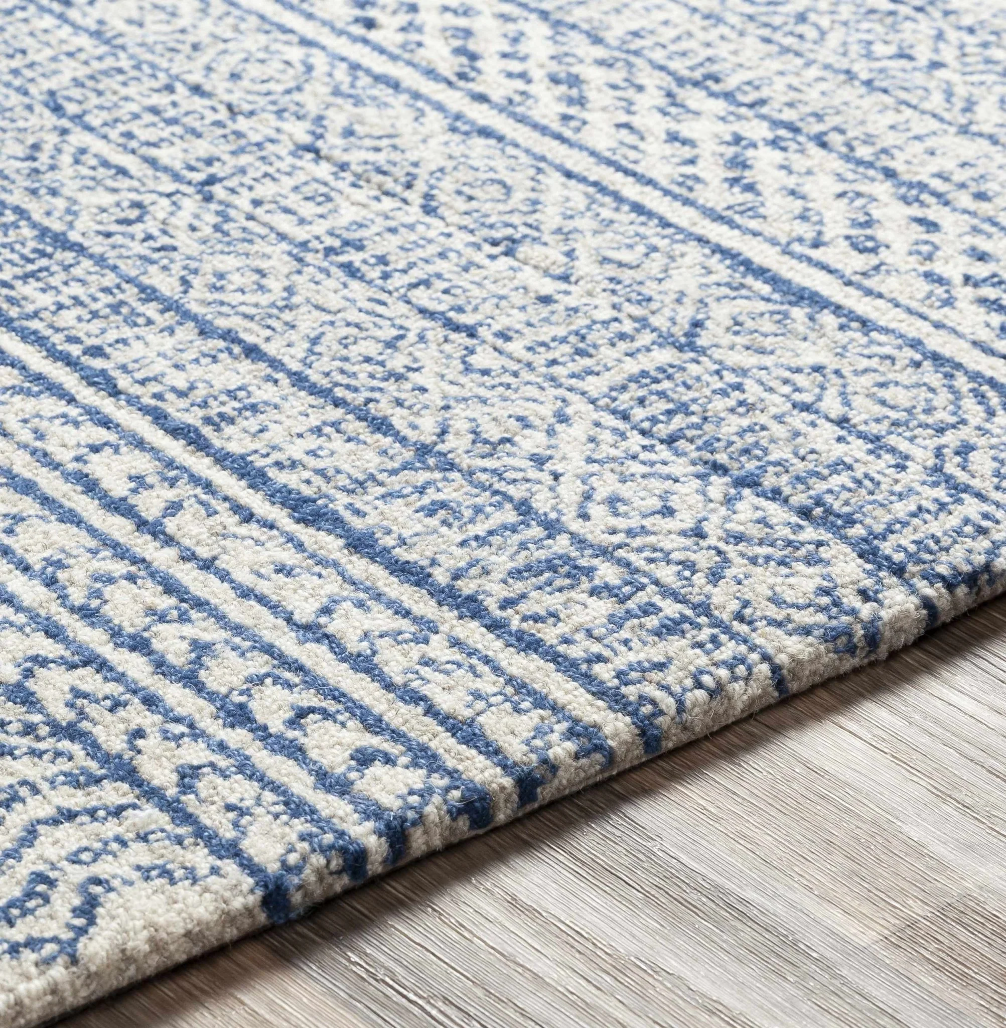 Tribal Design Blue and Ivory Hand Tufted Stripes design multi Size wool area Rug - Image 7