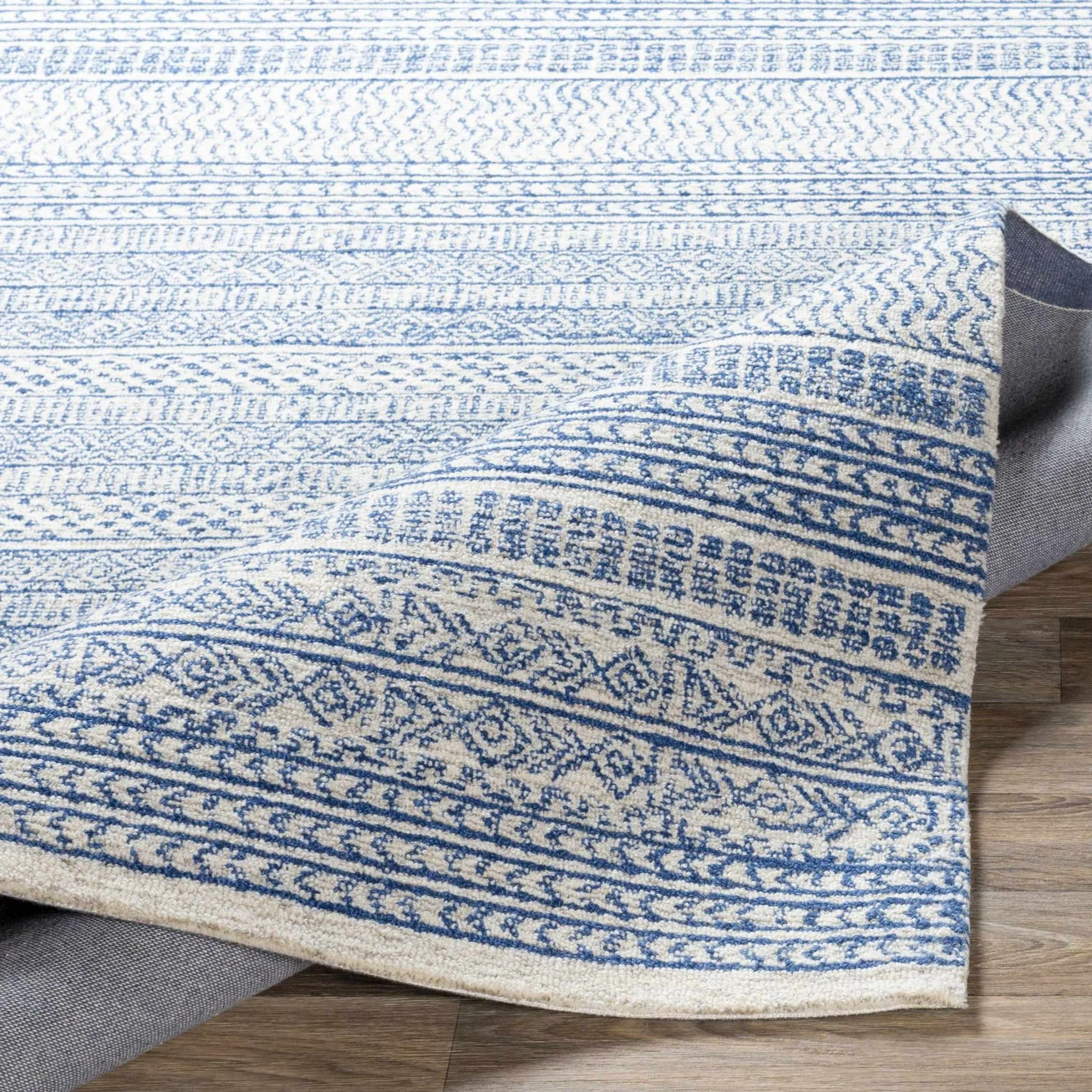 Tribal Design Blue and Ivory Hand Tufted Stripes design multi Size wool area Rug - Image 8