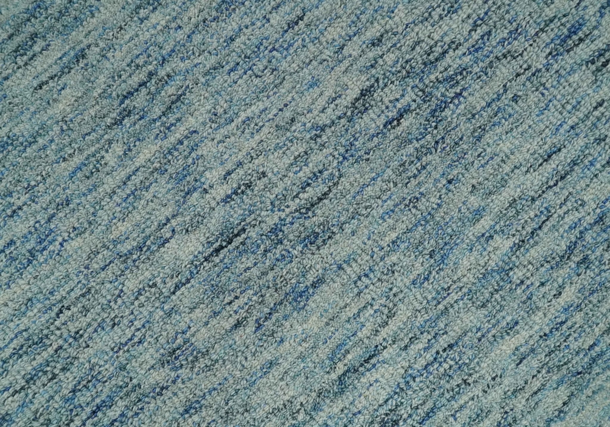 Custom Made Blue and Ivory Shaded Solid Wool Hand Woven Layering Area Rug - Image 2