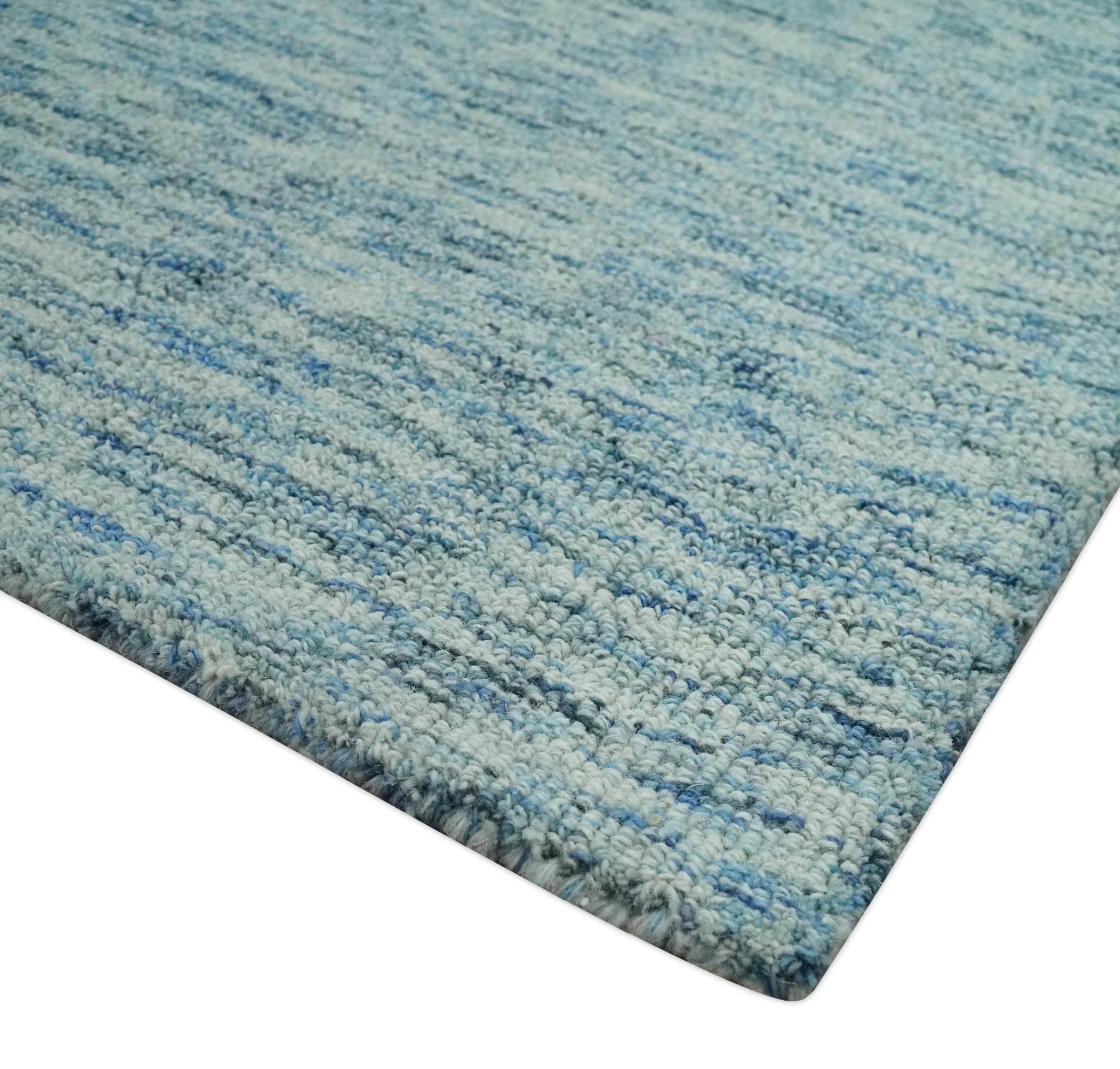 Custom Made Blue and Ivory Shaded Solid Wool Hand Woven Layering Area Rug - Image 3