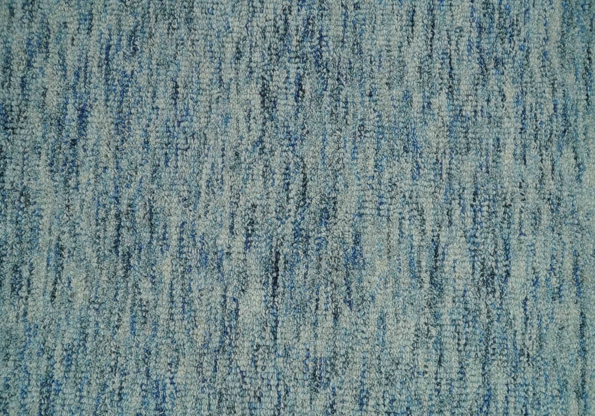 Custom Made Blue and Ivory Shaded Solid Wool Hand Woven Layering Area Rug - Image 4