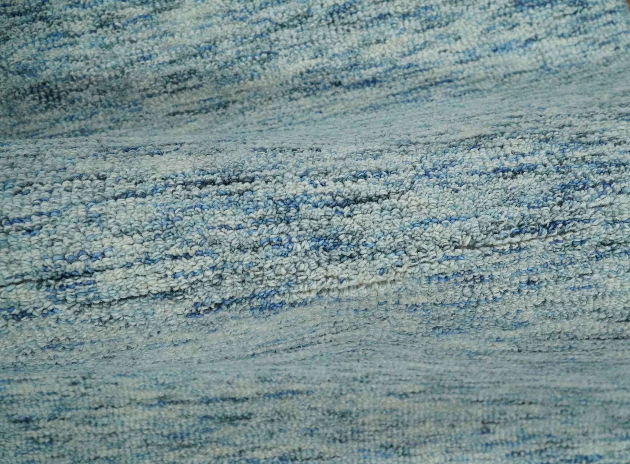 Custom Made Blue and Ivory Shaded Solid Wool Hand Woven Layering Area Rug - Image 6