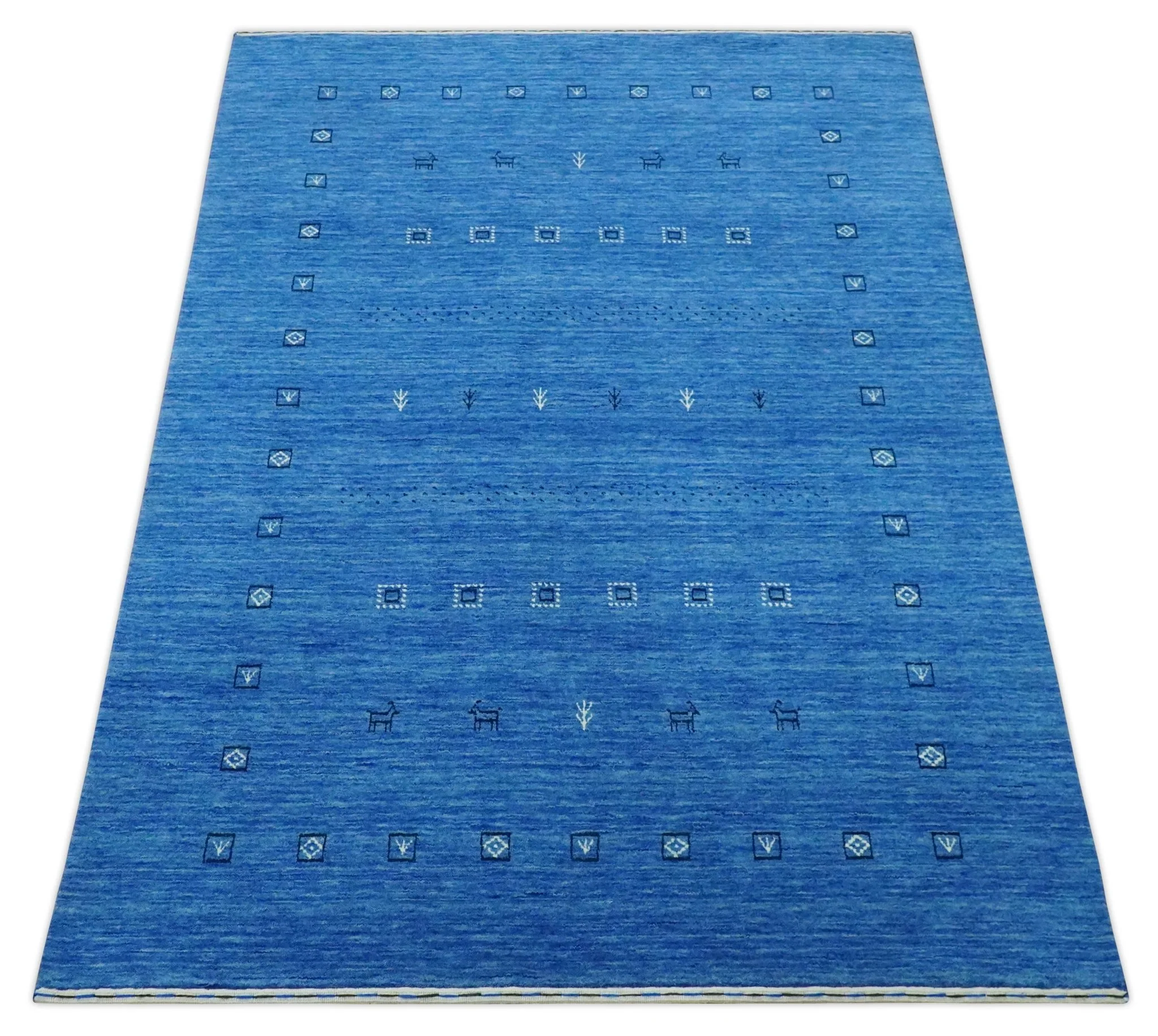 Custom Made Blue and Ivory Stripes Design Hand loom wool Area Rug - Image 10