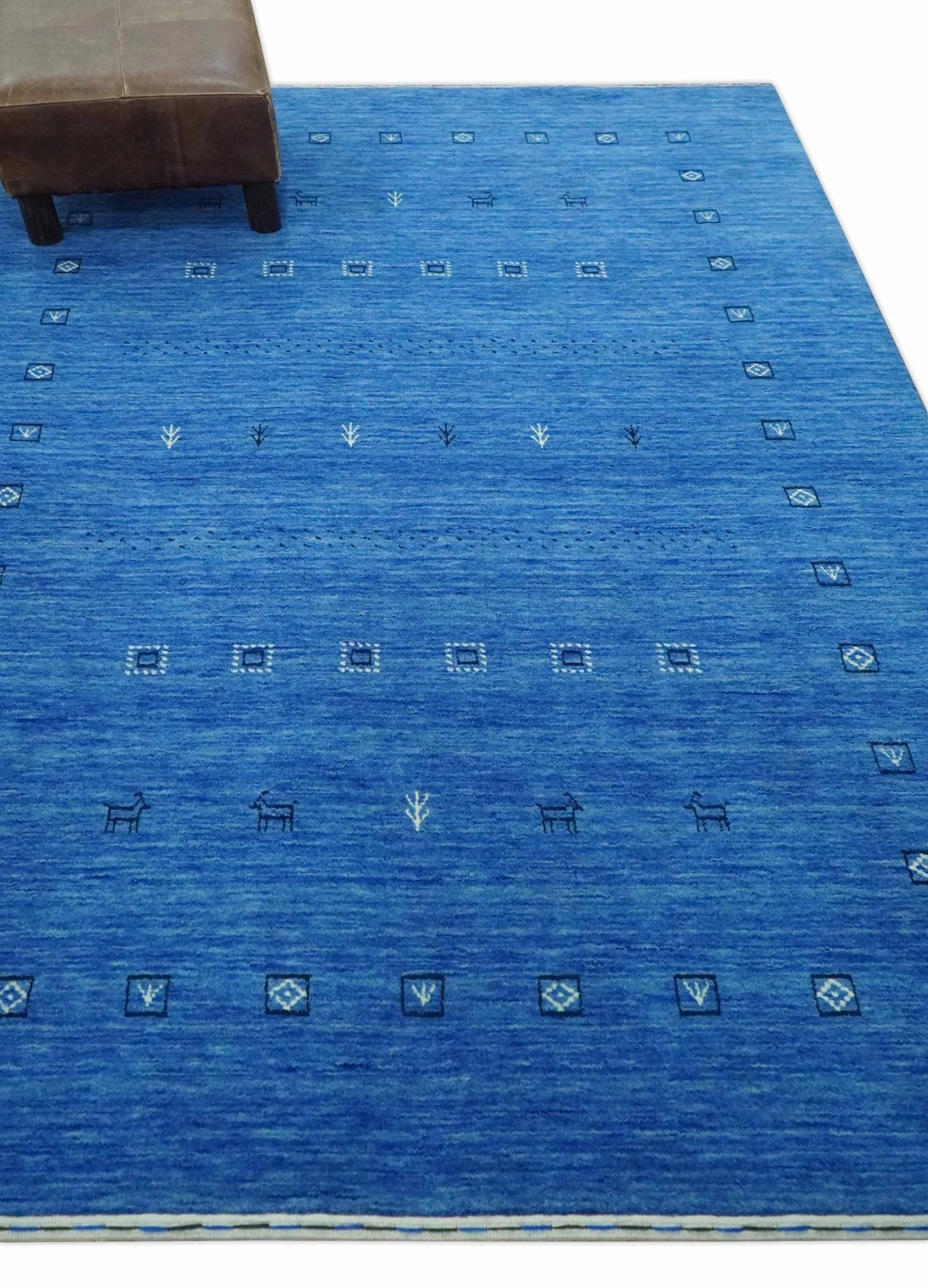 Custom Made Blue and Ivory Stripes Design Hand loom wool Area Rug - Image 3