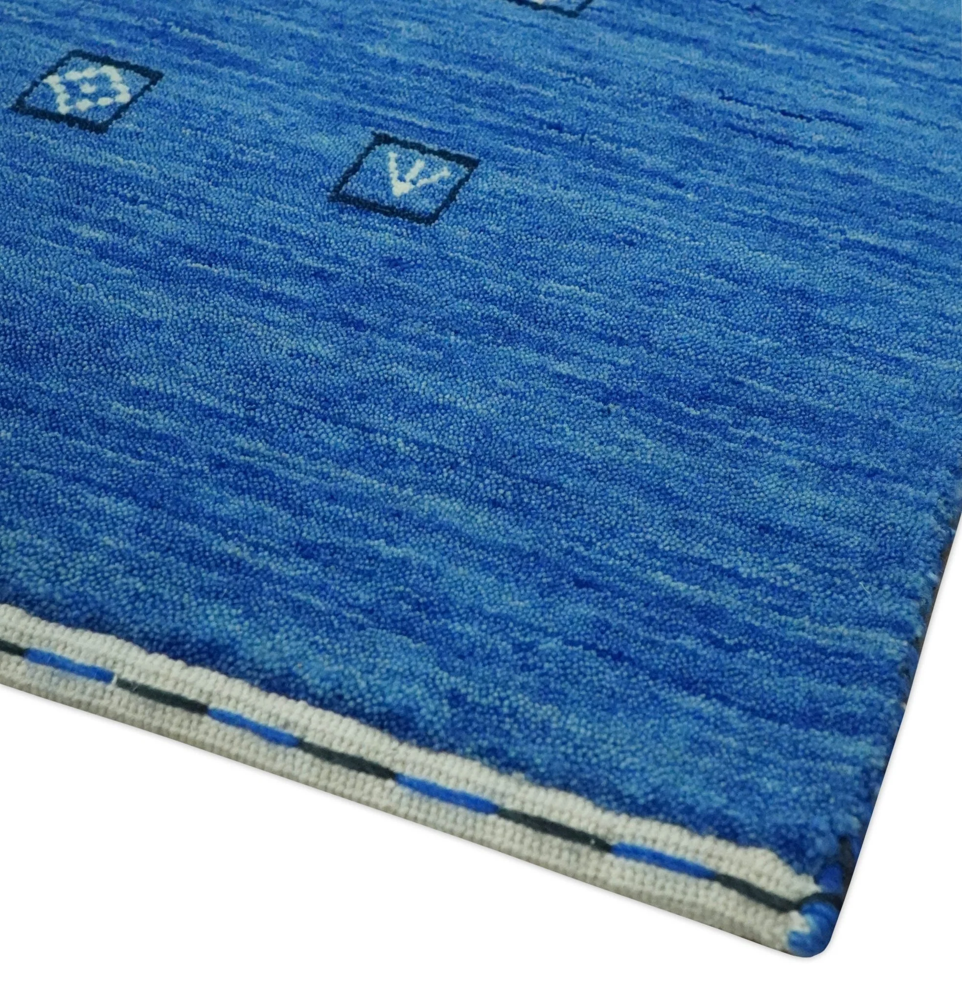 Custom Made Blue and Ivory Stripes Design Hand loom wool Area Rug - Image 5